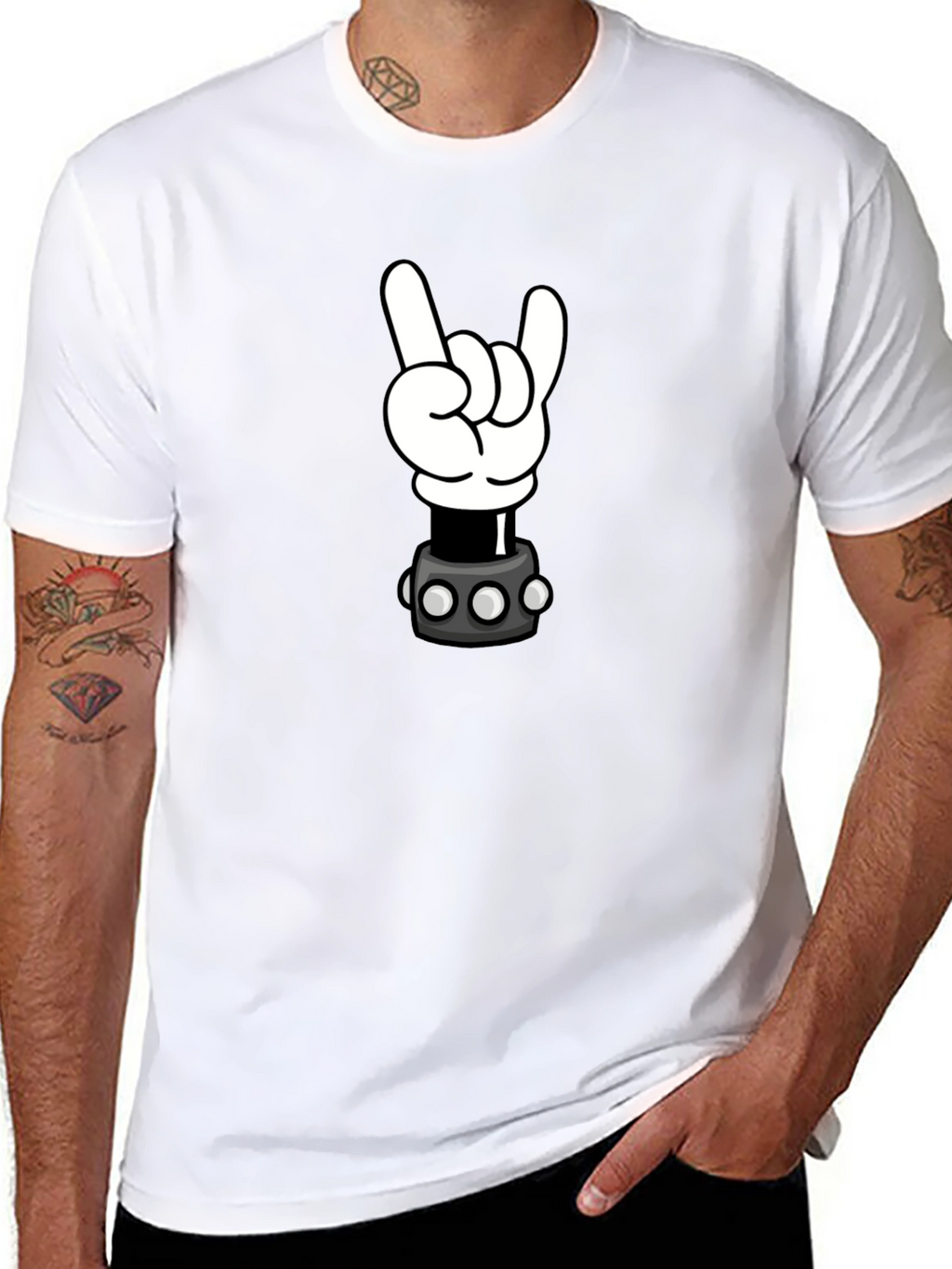 Cartoon Rock Hand Graphic T-Shirt