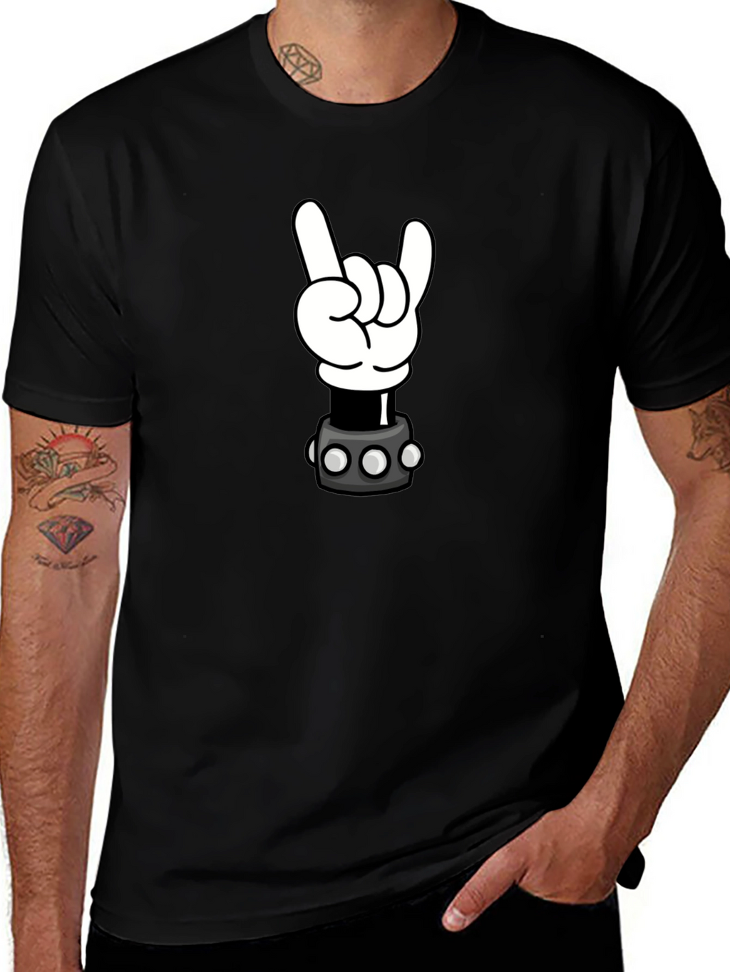 Cartoon Rock Hand Graphic T-Shirt