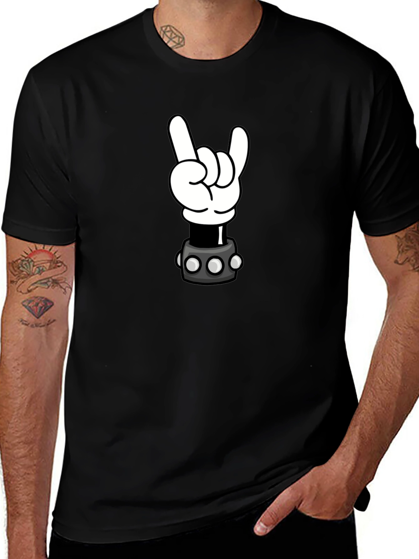 Cartoon Rock Hand Graphic T-Shirt