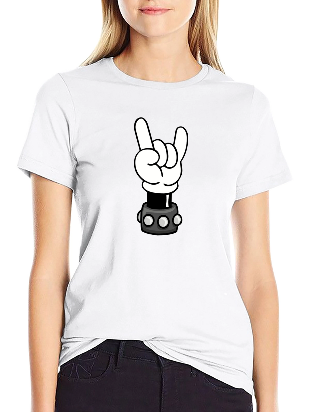 Cartoon Rock Hand Graphic T-Shirt