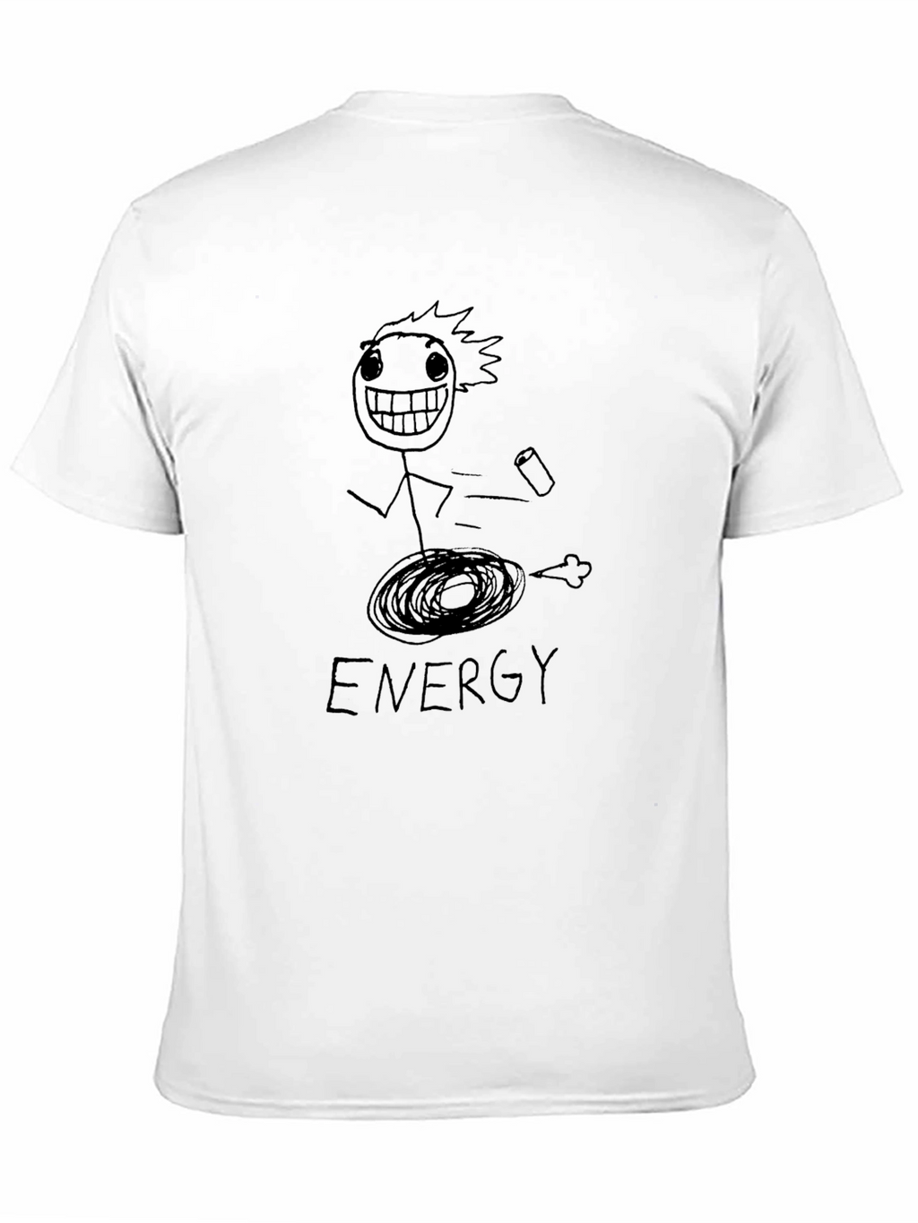 Humorous Energy Stick Figure Graphic Tee - Black