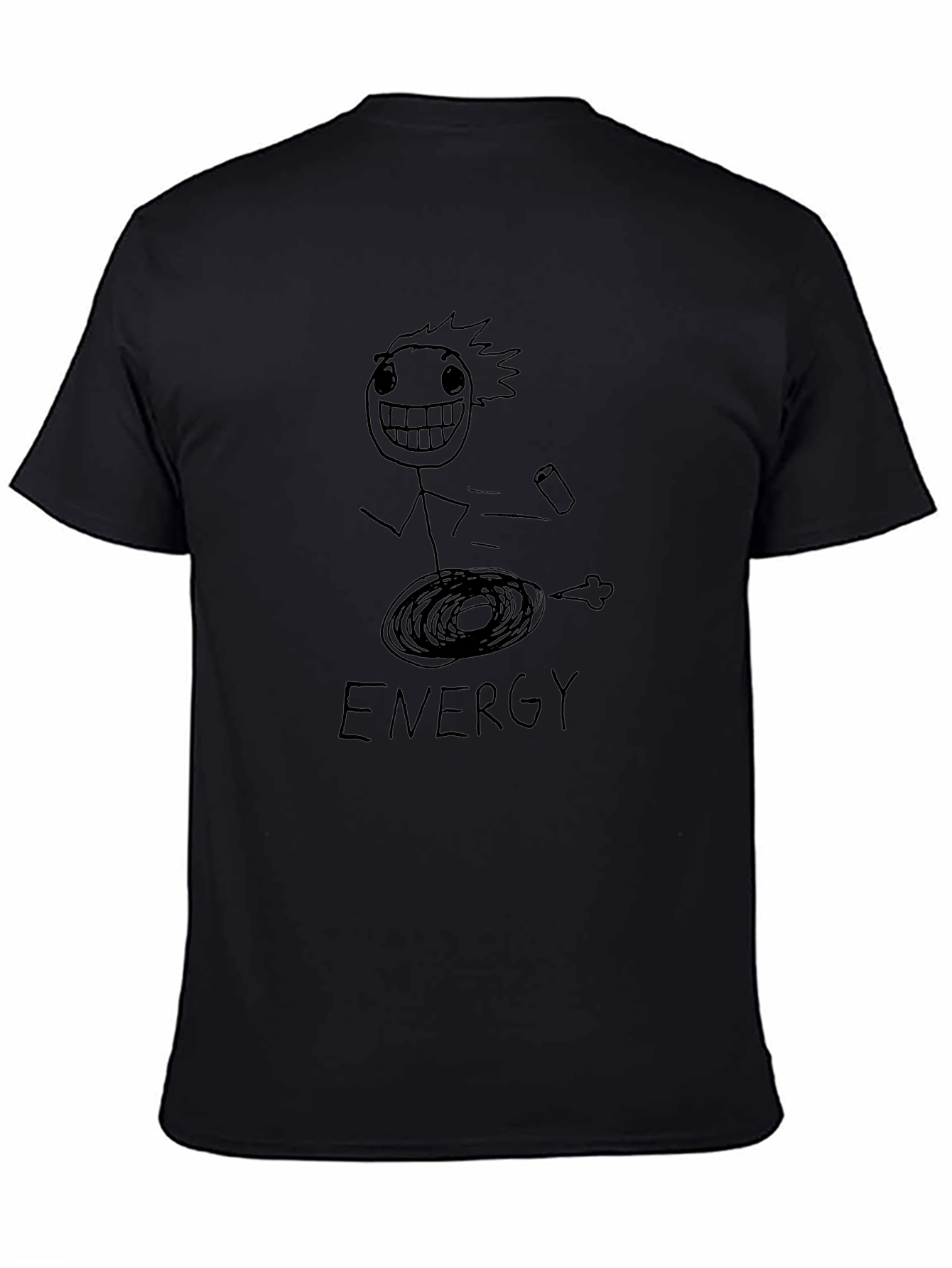 Humorous Energy Stick Figure Graphic Tee - Black