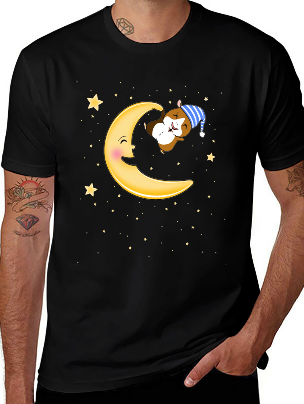 Sleepy Hamster Moon T-Shirt - Cute Cartoon Graphic Tee