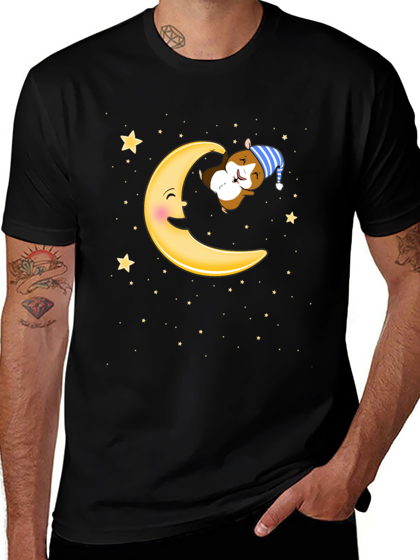 Sleepy Hamster Moon T-Shirt - Cute Cartoon Graphic Tee