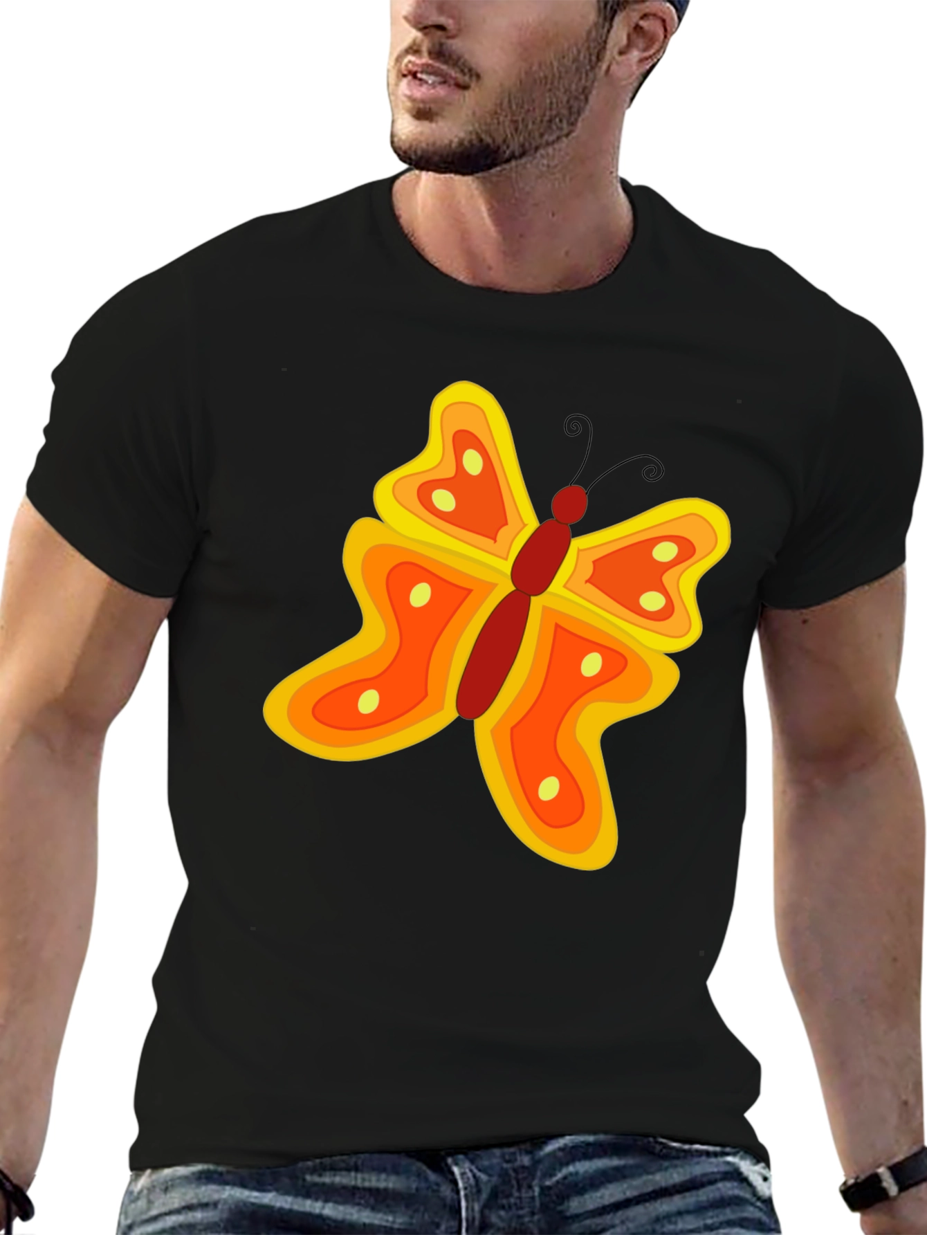 Butterfly Graphic Tee - Stylish Mens Black T-Shirt