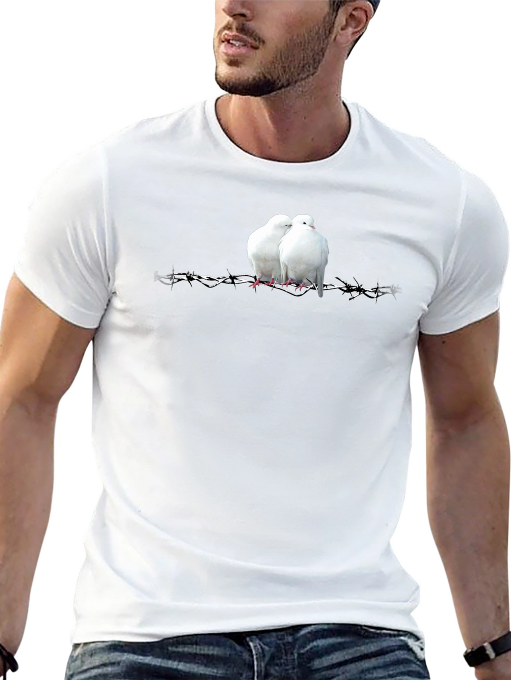 Doves on Barbed Wire Graphic Tee - Black