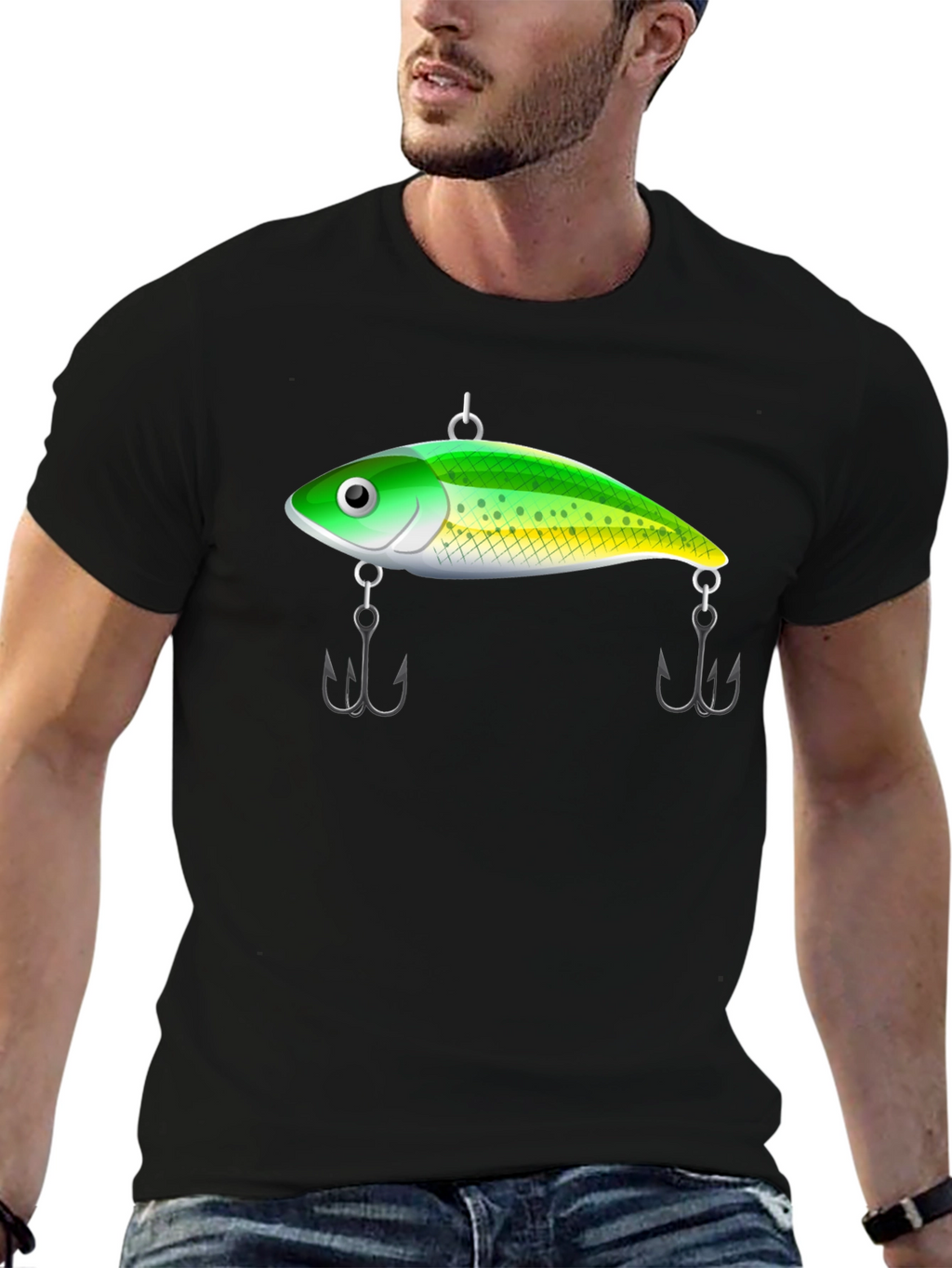 Fishing Lure Graphic Tee - Black Cotton T-Shirt