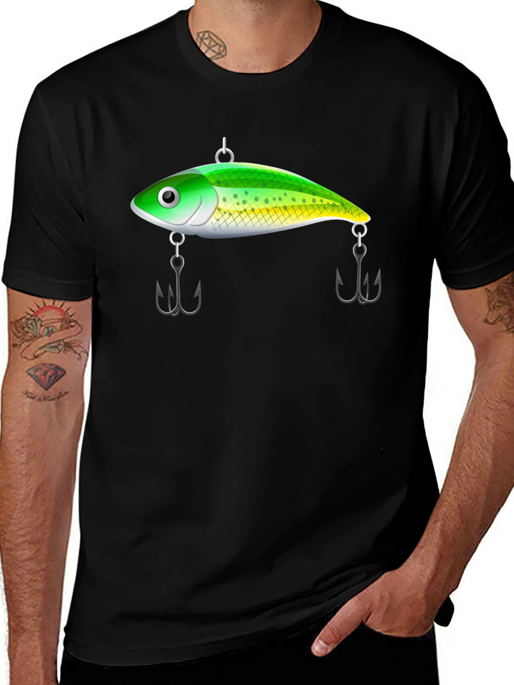 Fishing Lure Graphic Tee - Black Cotton T-Shirt