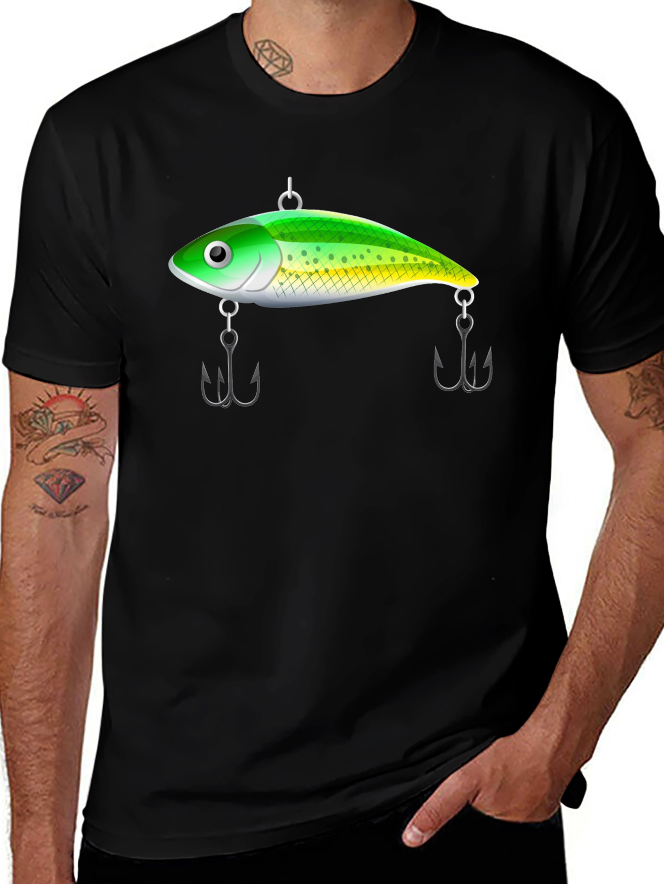 Fishing Lure Graphic Tee - Black Cotton T-Shirt