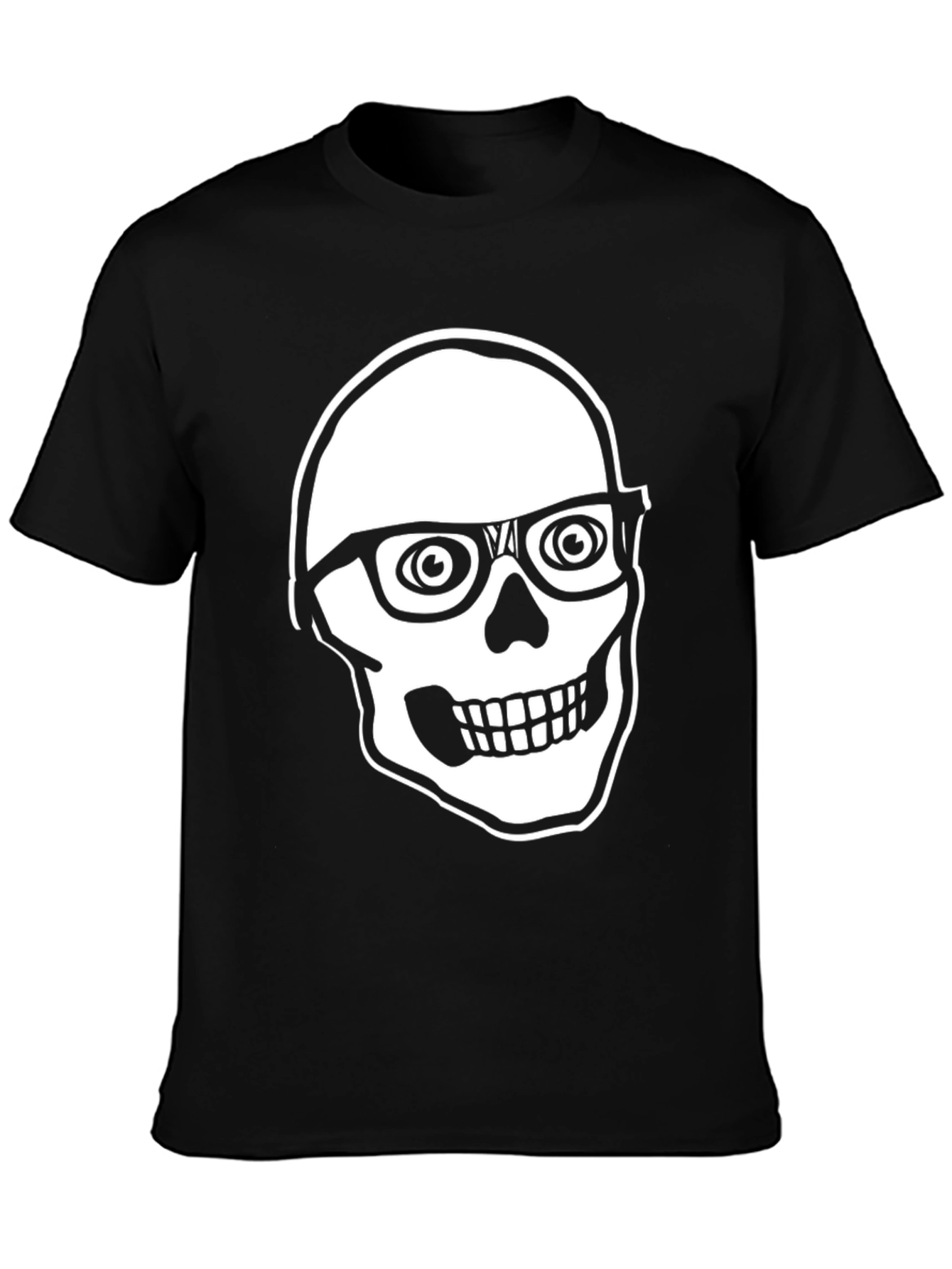 Skull with Glasses Graphic Tee - Black Cotton T-Shirt