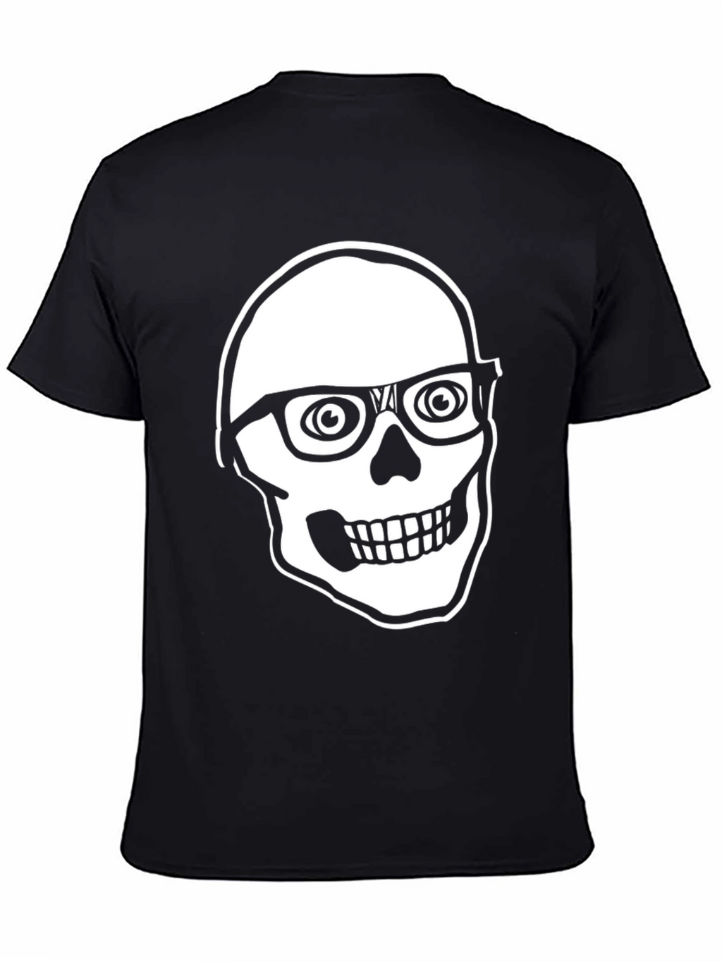 Skull with Glasses Graphic Tee - Black Cotton T-Shirt