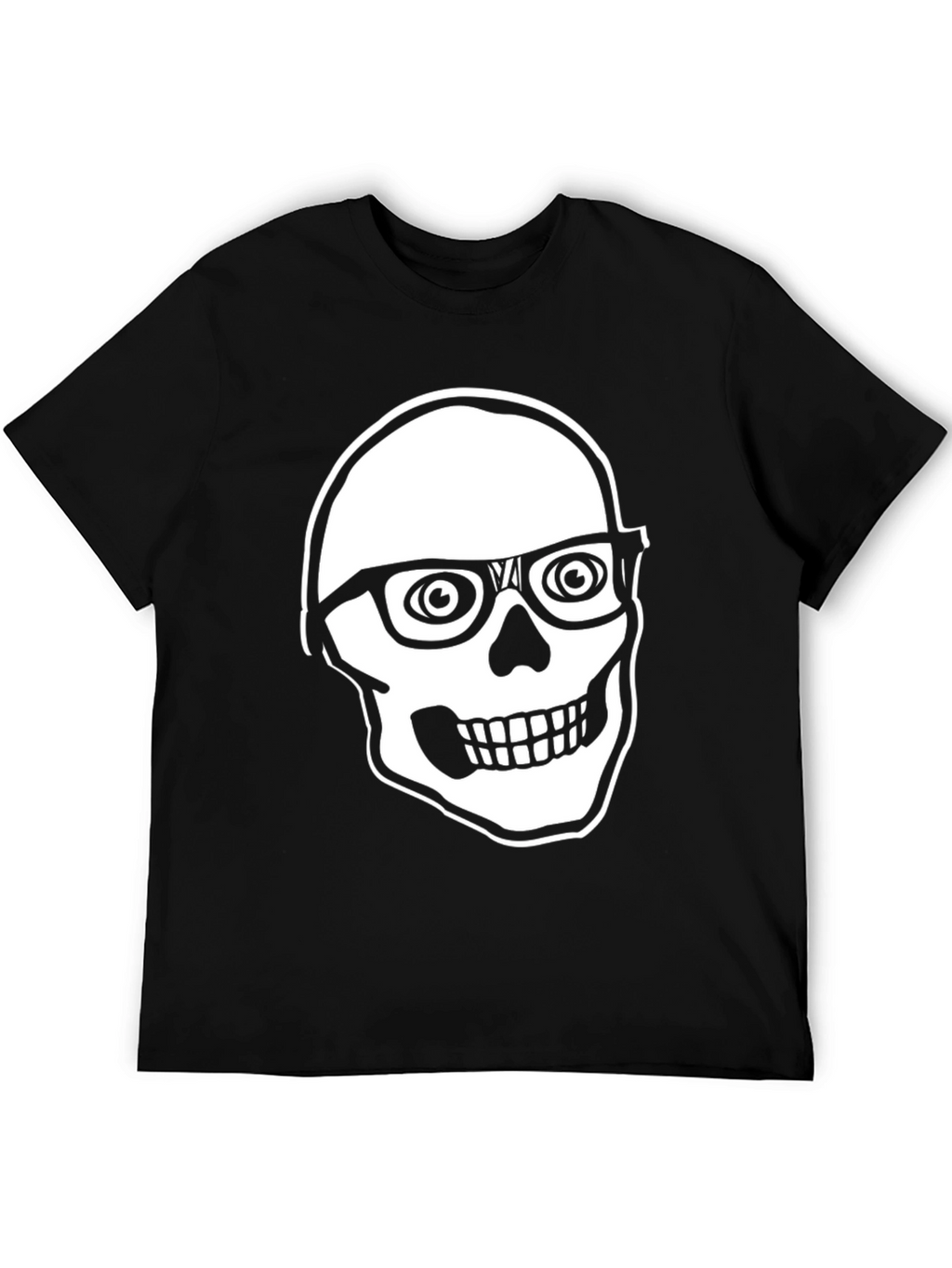 Skull with Glasses Graphic Tee - Black Cotton T-Shirt