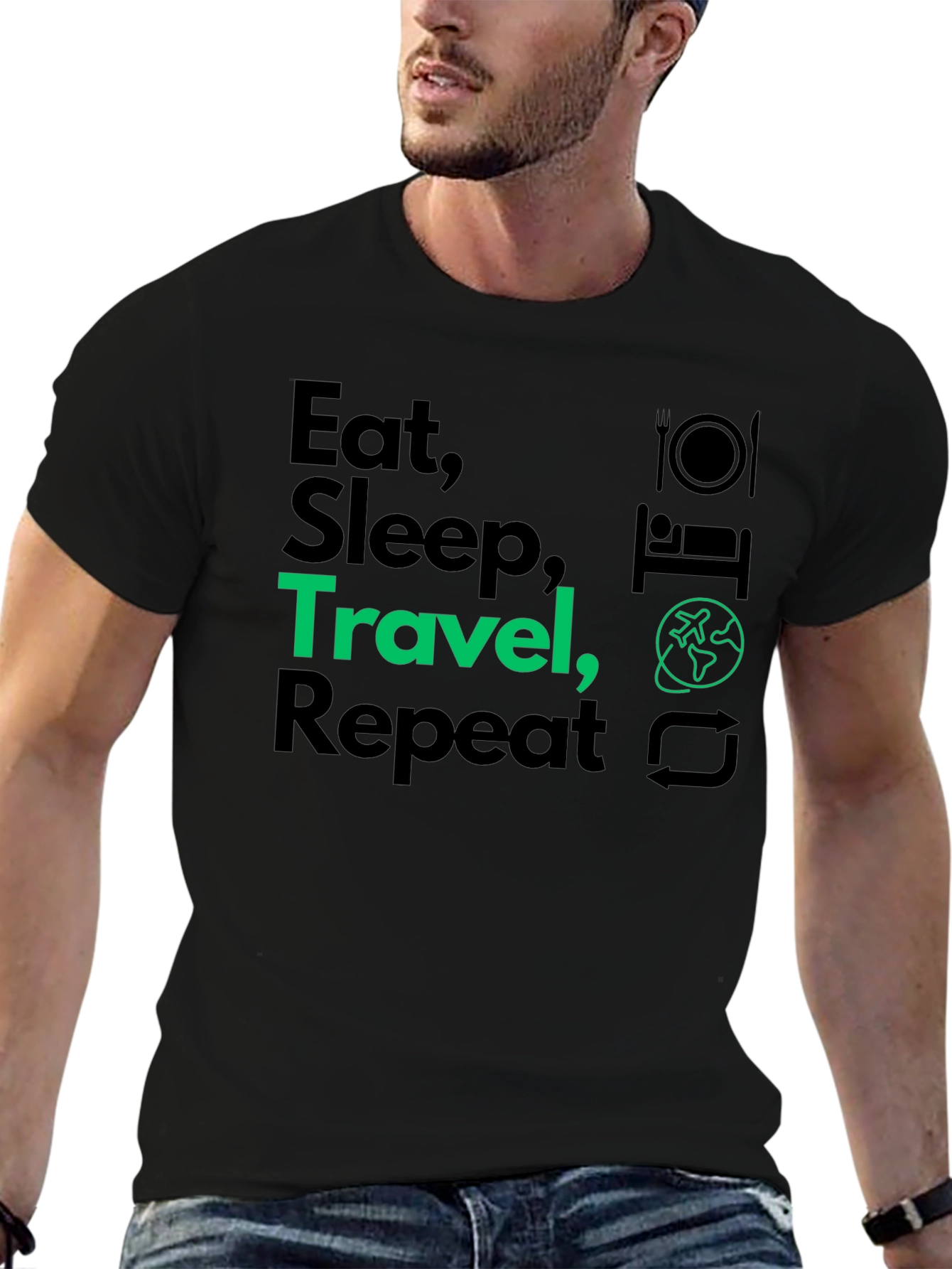 Eat Sleep Travel Repeat Graphic T-Shirt