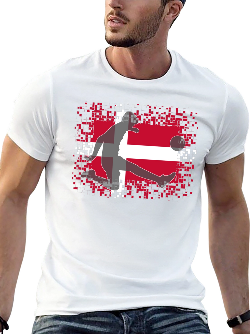 Denmark Flag Soccer Black T-Shirt
