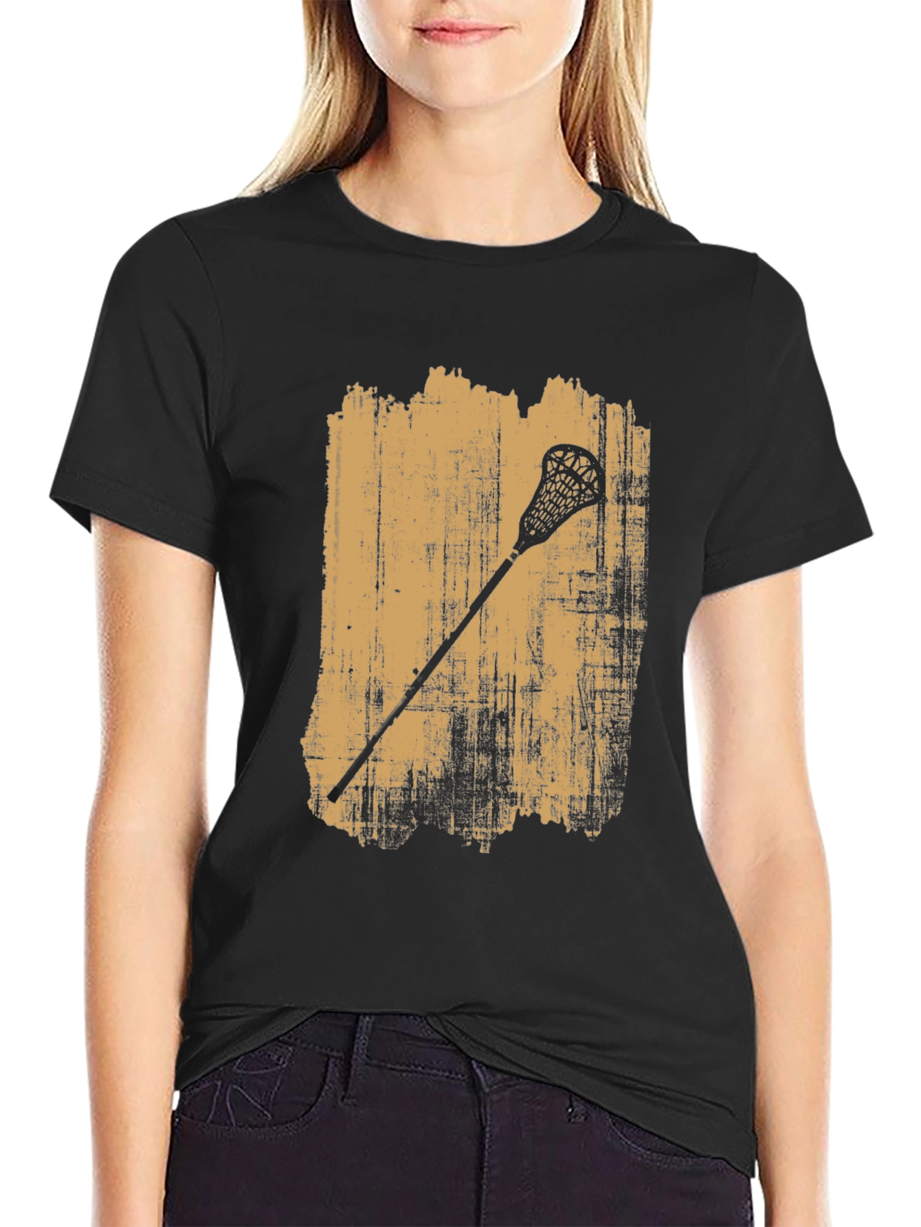 Lacrosse Stick Graphic Tee - Vintage Style Black T-Shirt