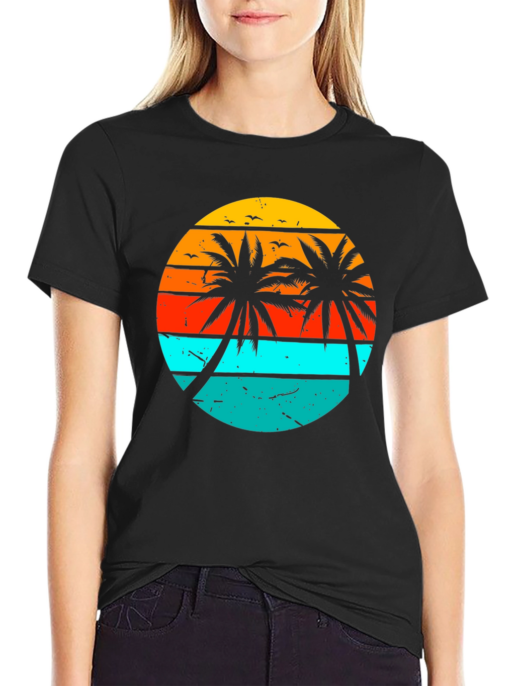 Retro Sunset Palm Tree Graphic T-Shirt