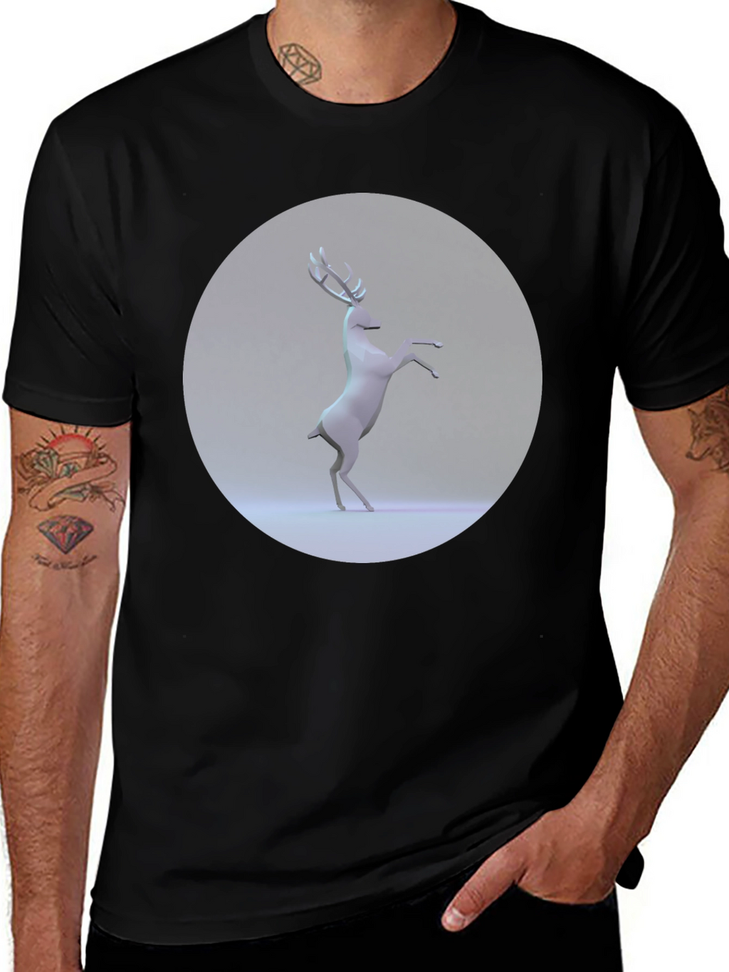 Geometric Deer Graphic Tee - Modern Black T-Shirt