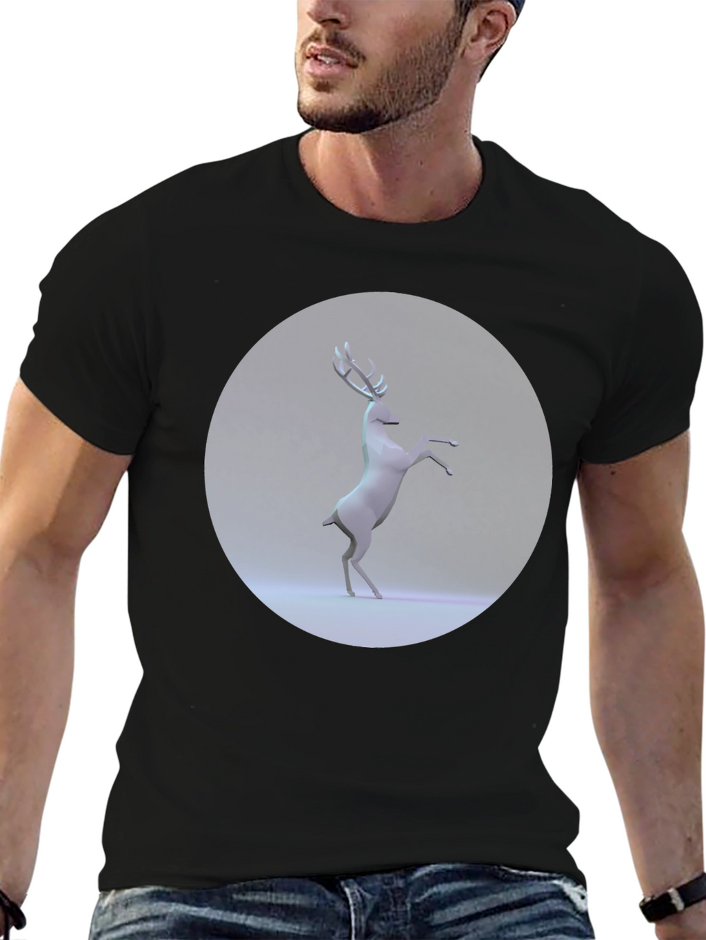 Geometric Deer Graphic Tee - Modern Black T-Shirt
