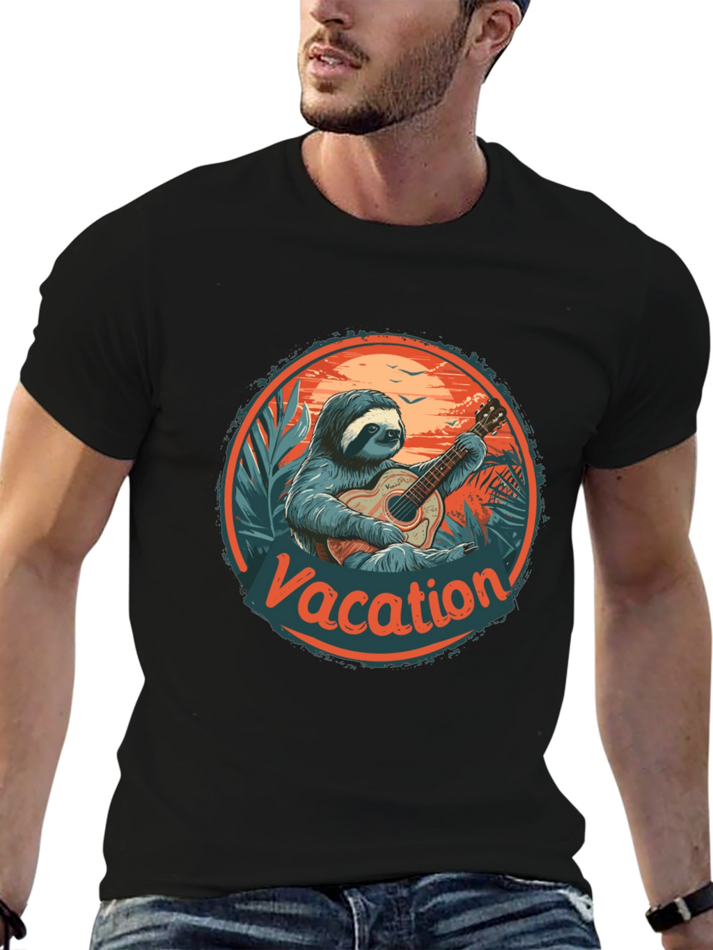 Vacation Sloth Guitar T-Shirt - Island Vibes