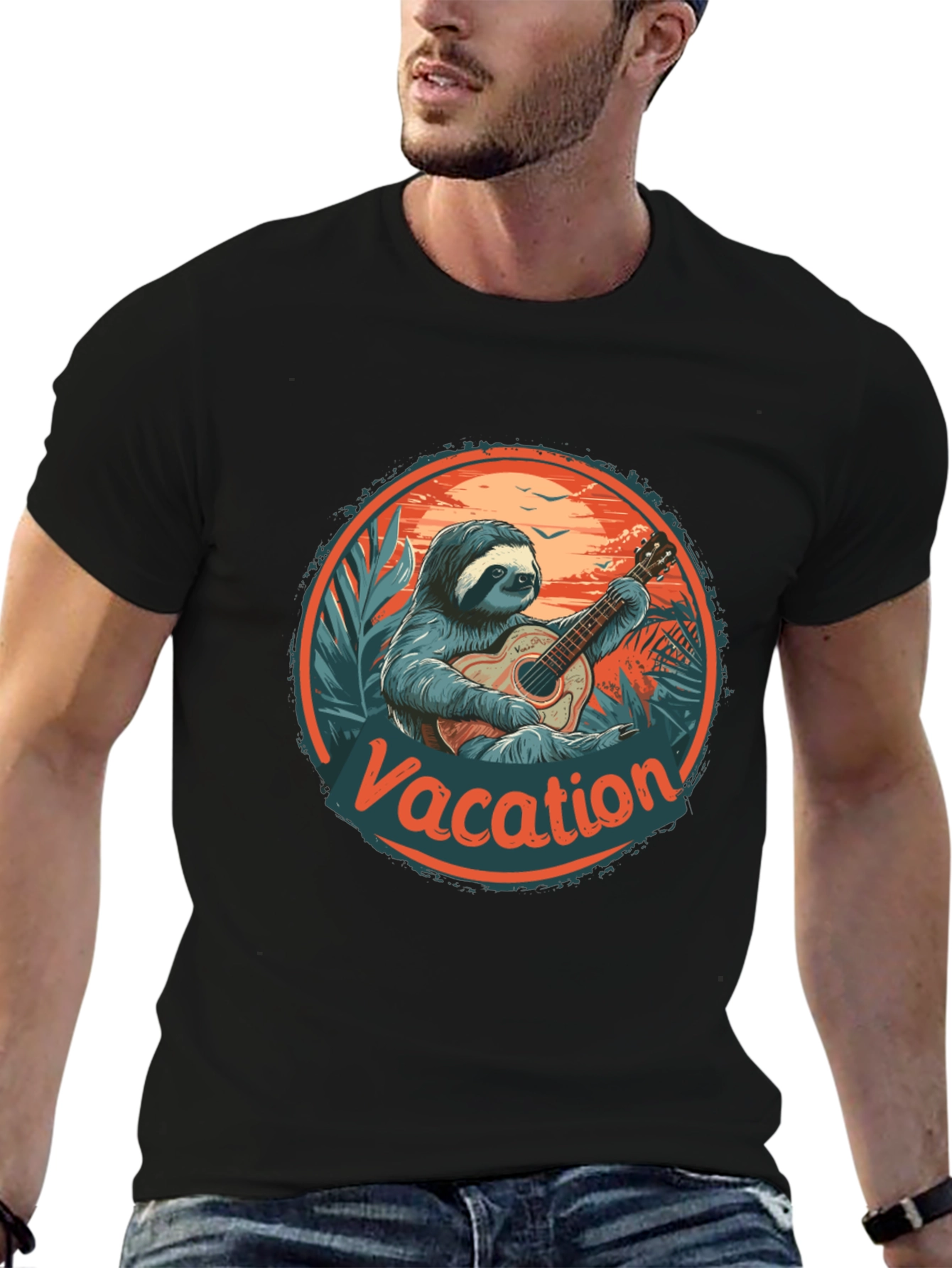 Vacation Sloth Guitar T-Shirt - Island Vibes