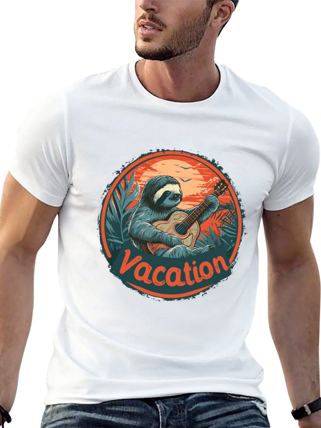 Vacation Sloth Guitar T-Shirt - Island Vibes