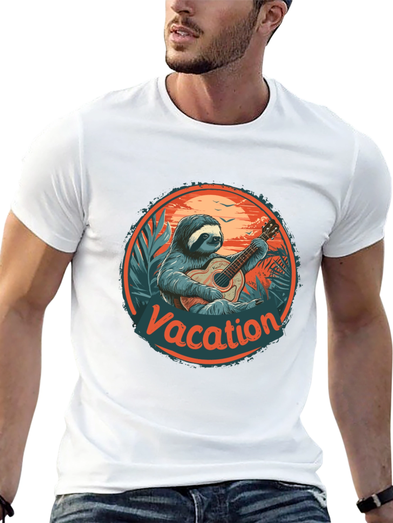 Vacation Sloth Guitar T-Shirt - Island Vibes