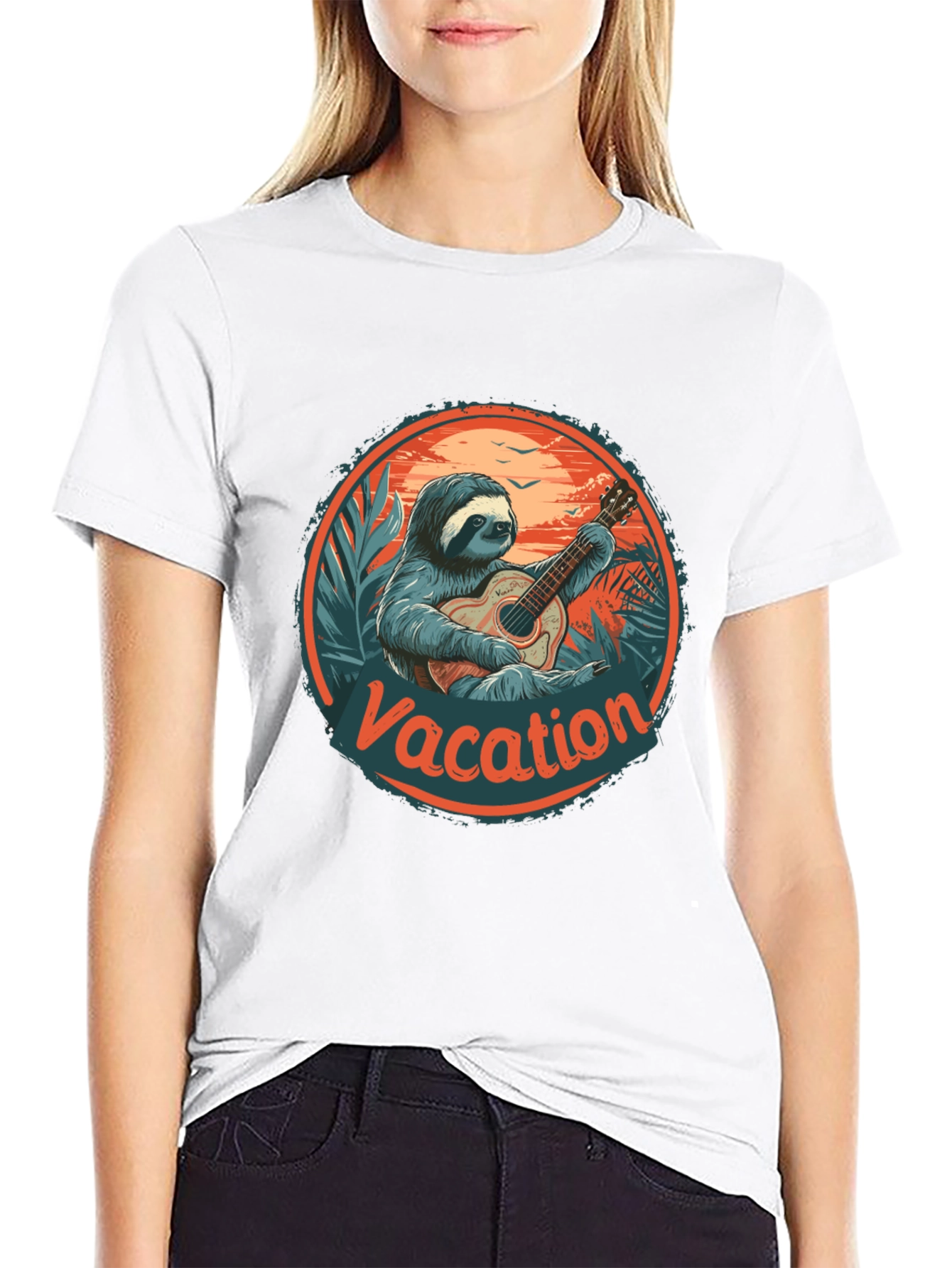 Vacation Sloth Guitar T-Shirt - Island Vibes