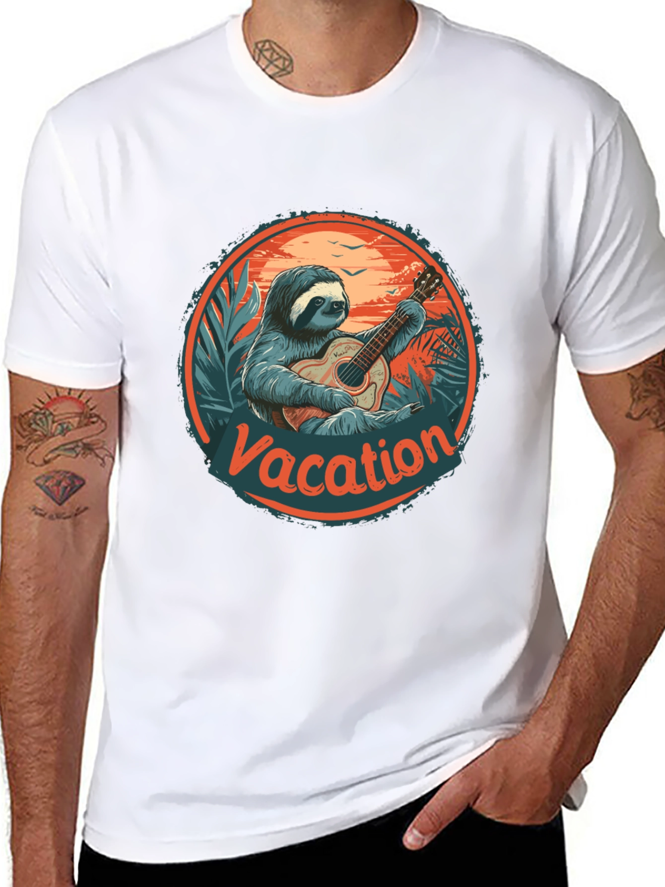 Vacation Sloth Guitar T-Shirt - Island Vibes