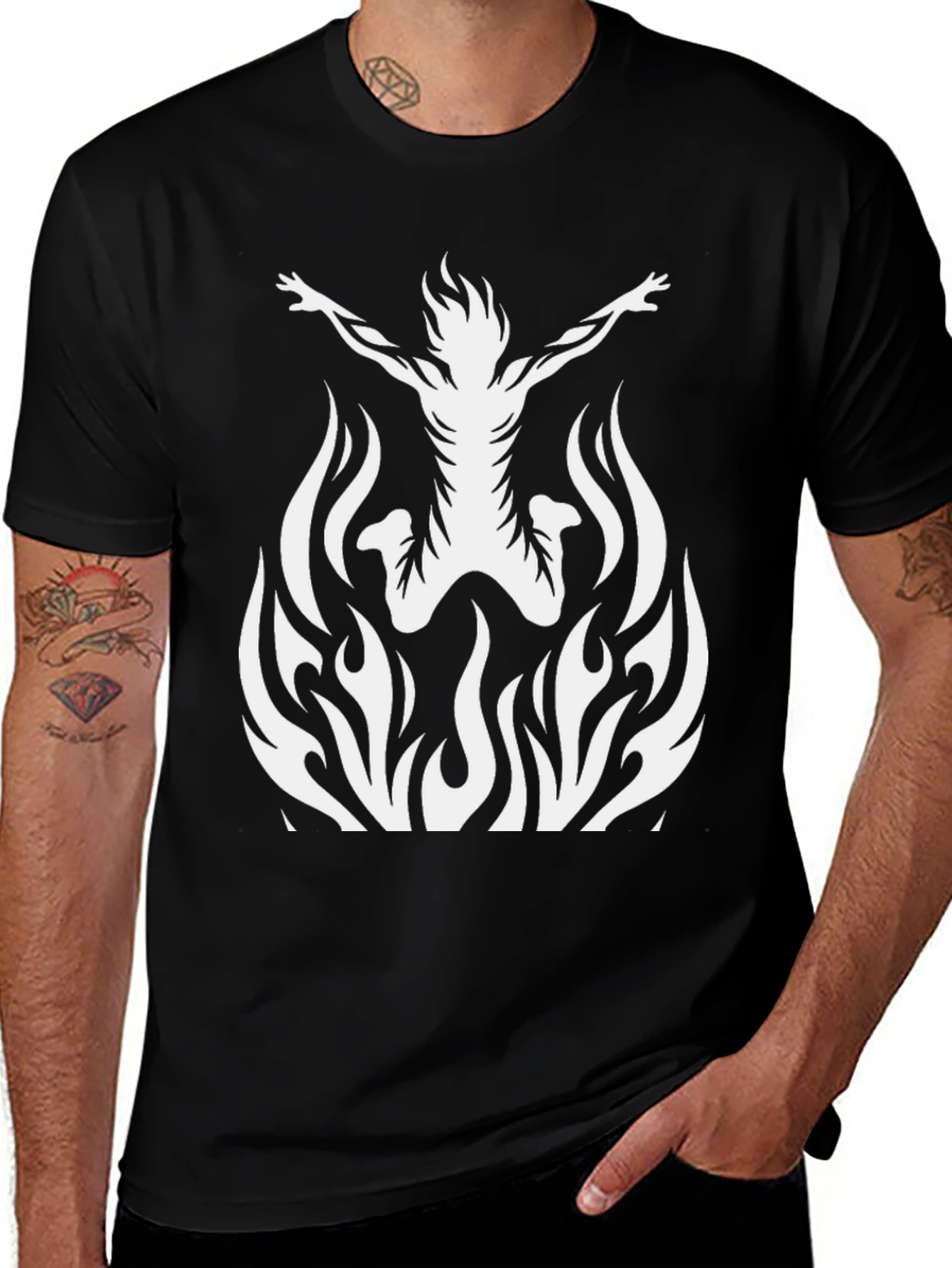 Fiery Silhouette Graphic Tee - Black Cotton T-Shirt