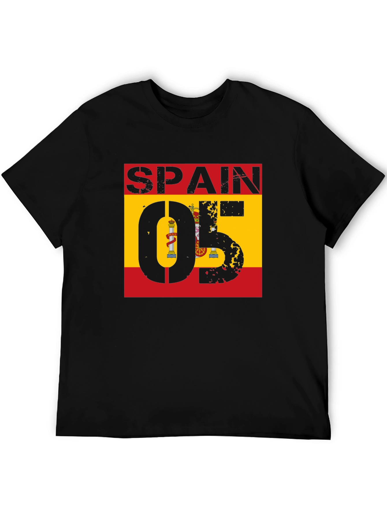 Spain 05 Flag Graphic Tee - Black Cotton Shirt