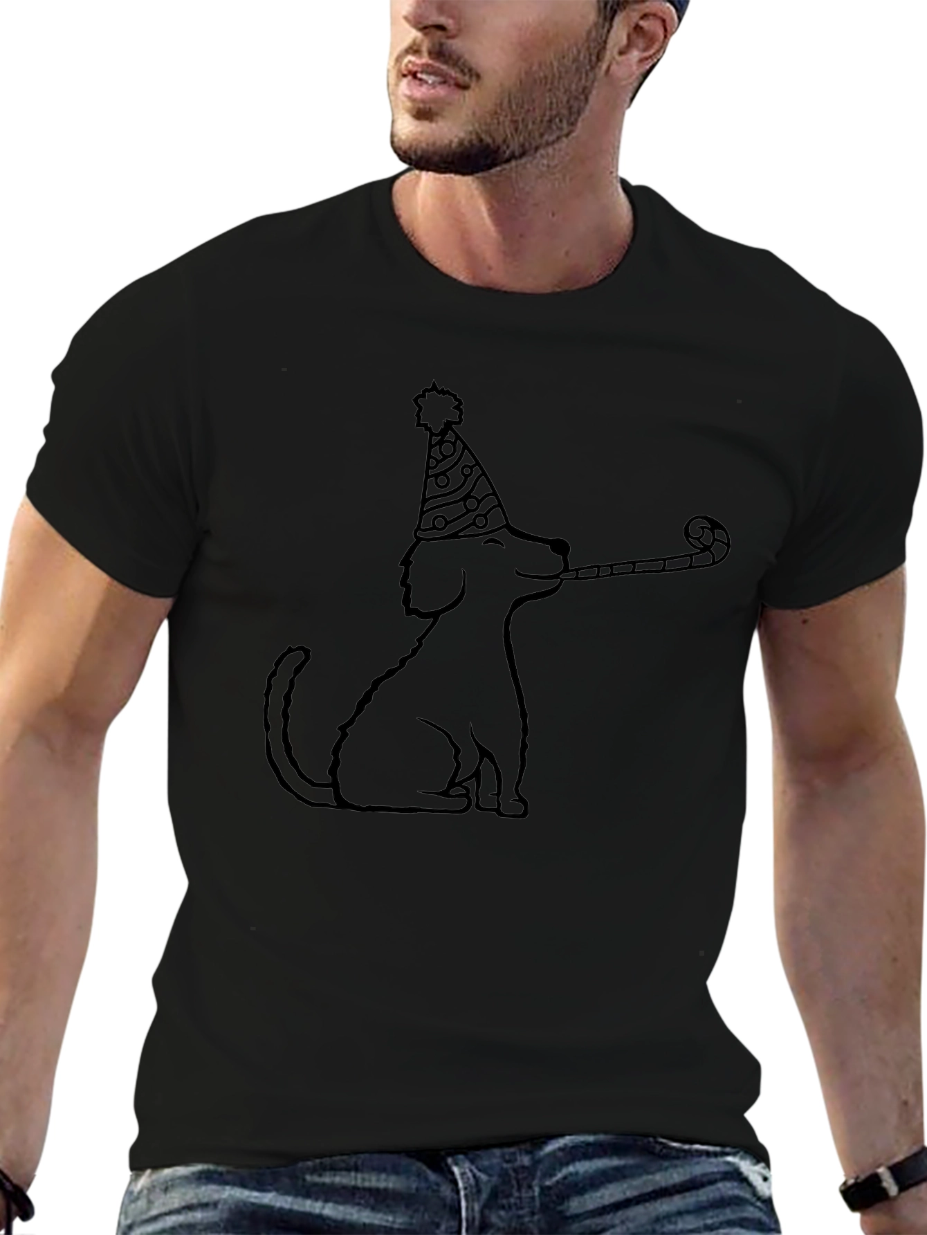 Party Dog Graphic T-Shirt - Black