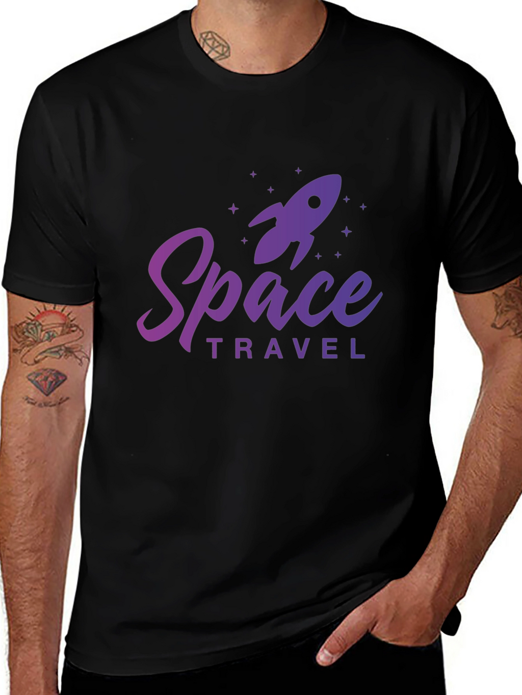 Space Travel Graphic Tee - Black Cotton T-Shirt