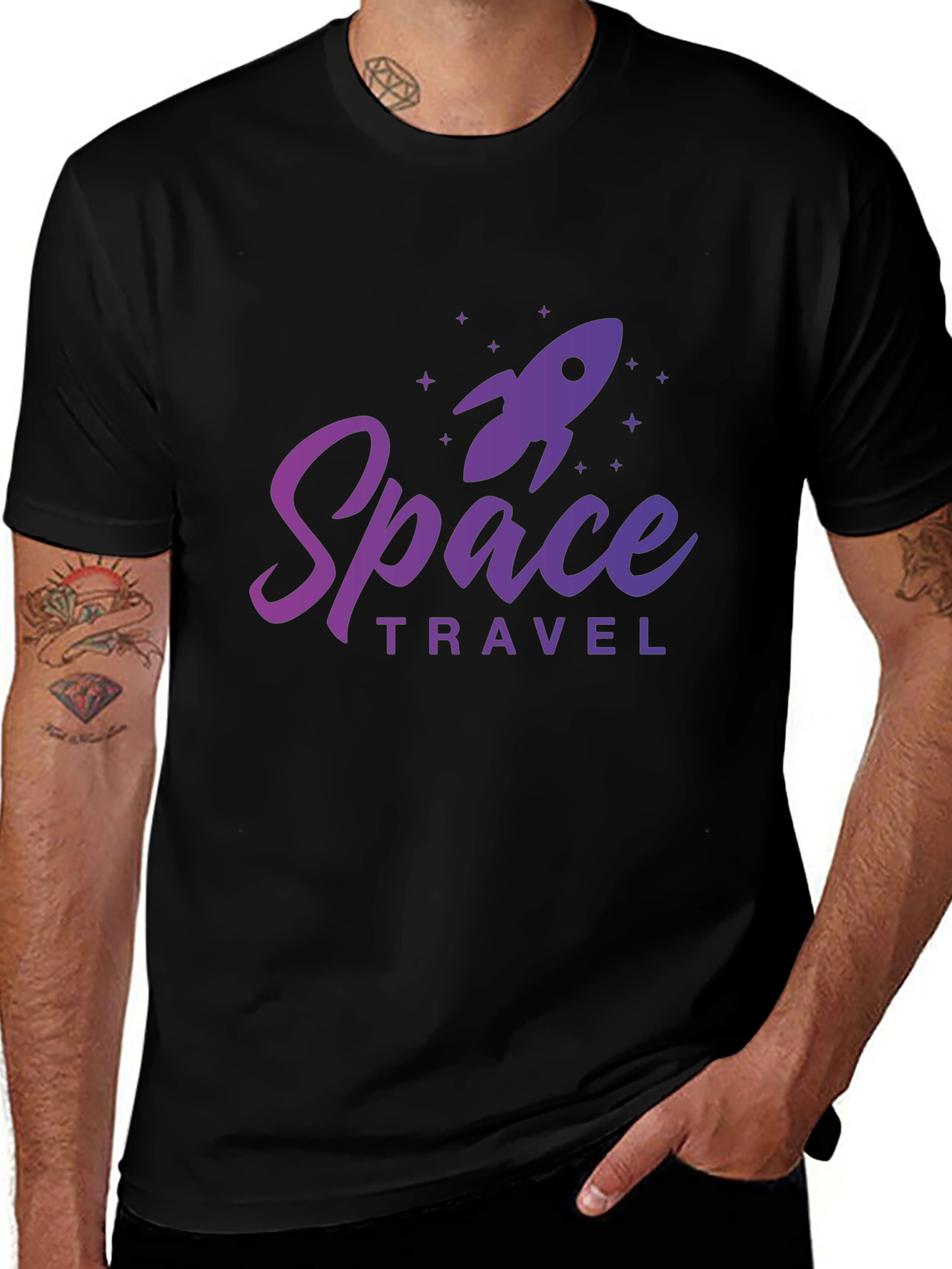 Space Travel Graphic Tee - Black Cotton T-Shirt