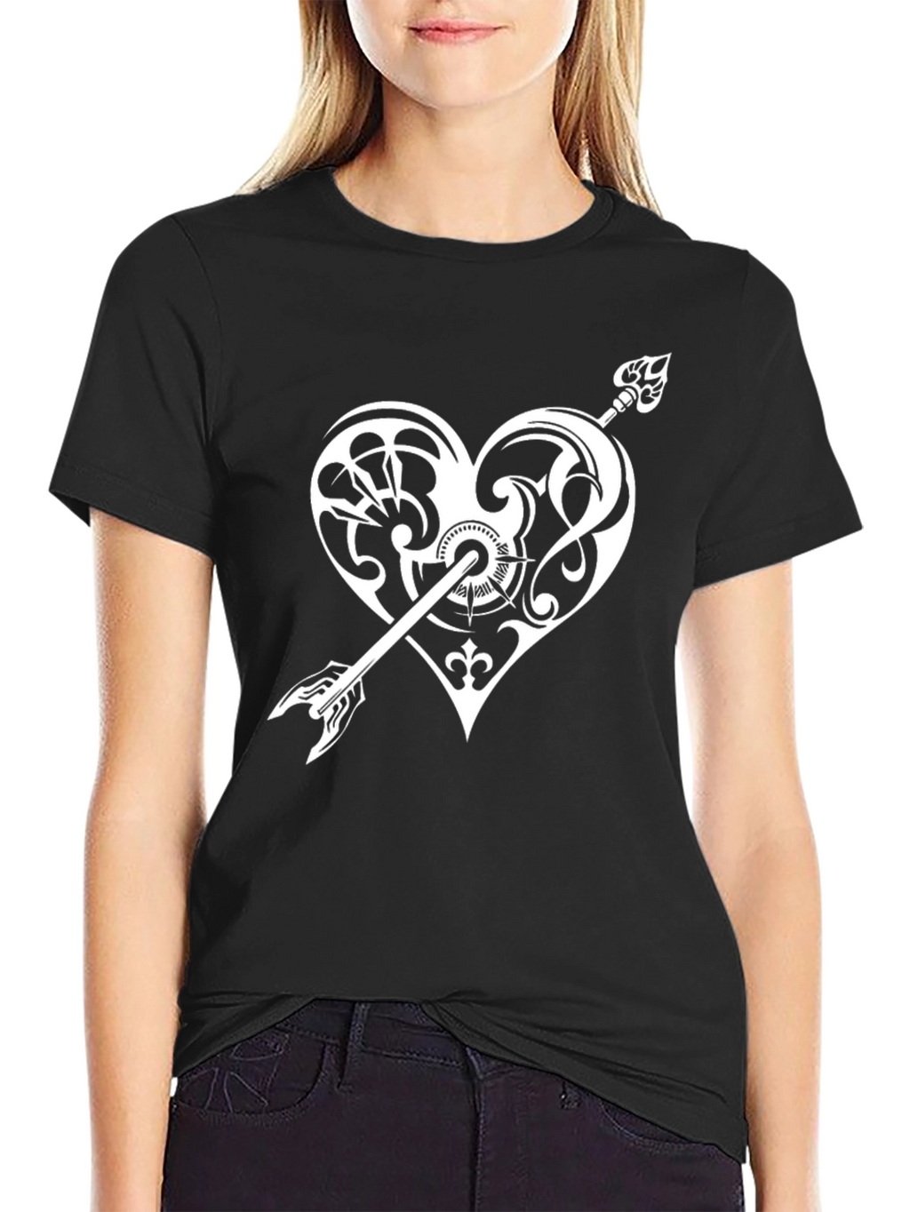 Heart Arrow Graphic Print Tee - Black