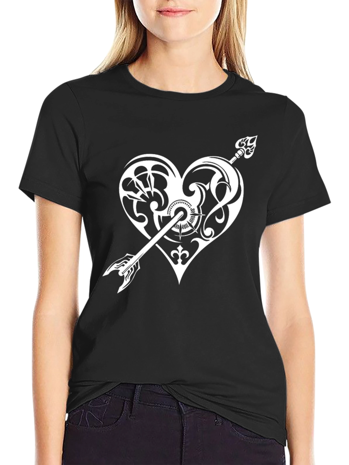 Heart Arrow Graphic Print Tee - Black