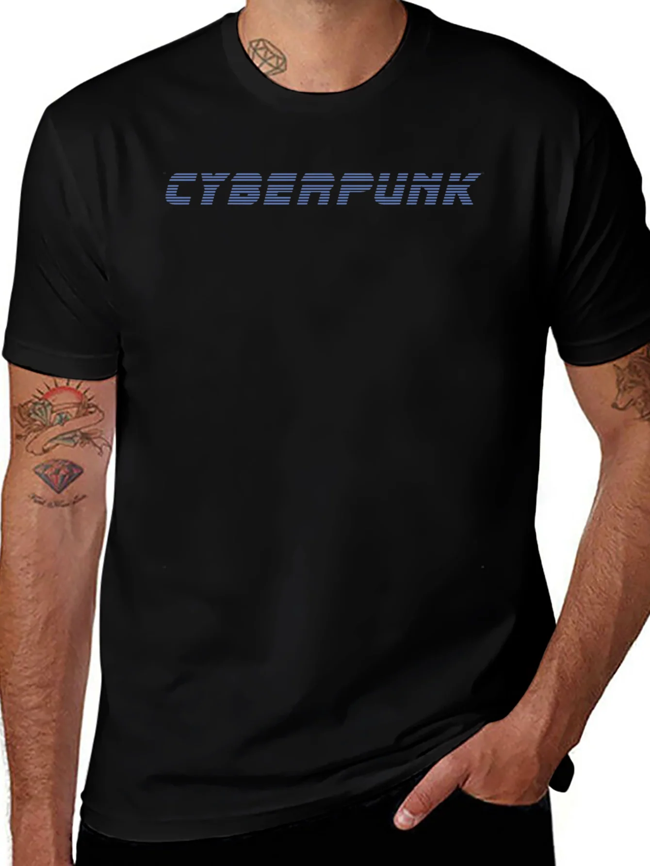 Cyberpunk Graphic Tee - Black Crew Neck T-Shirt