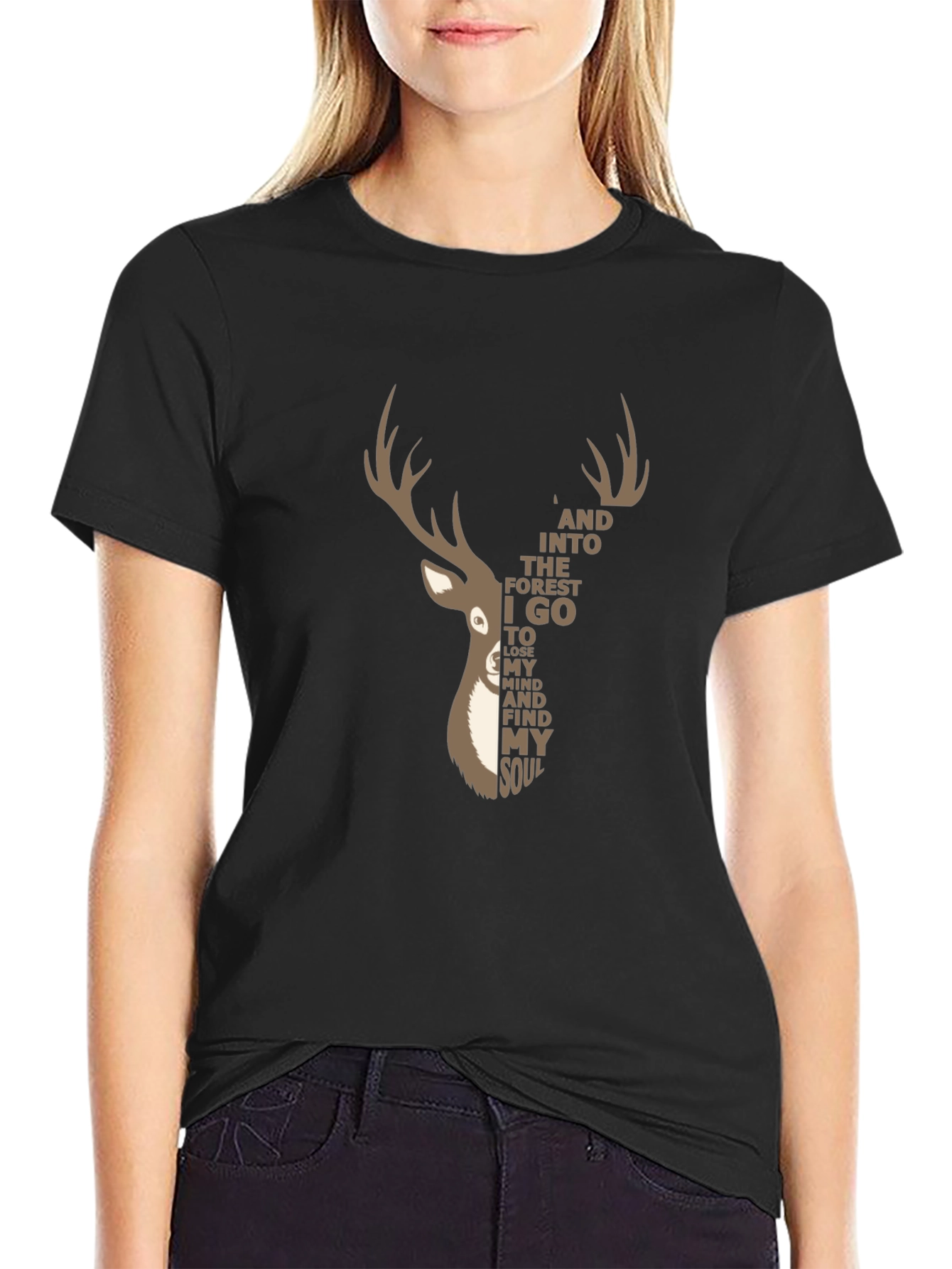 Deer Forest Soul Graphic Tee - Black