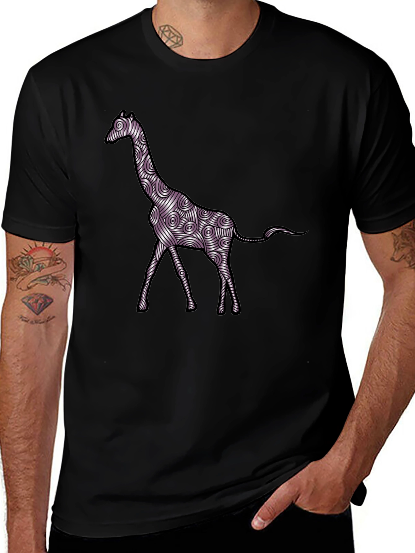 Giraffe Art Mens Black T-Shirt