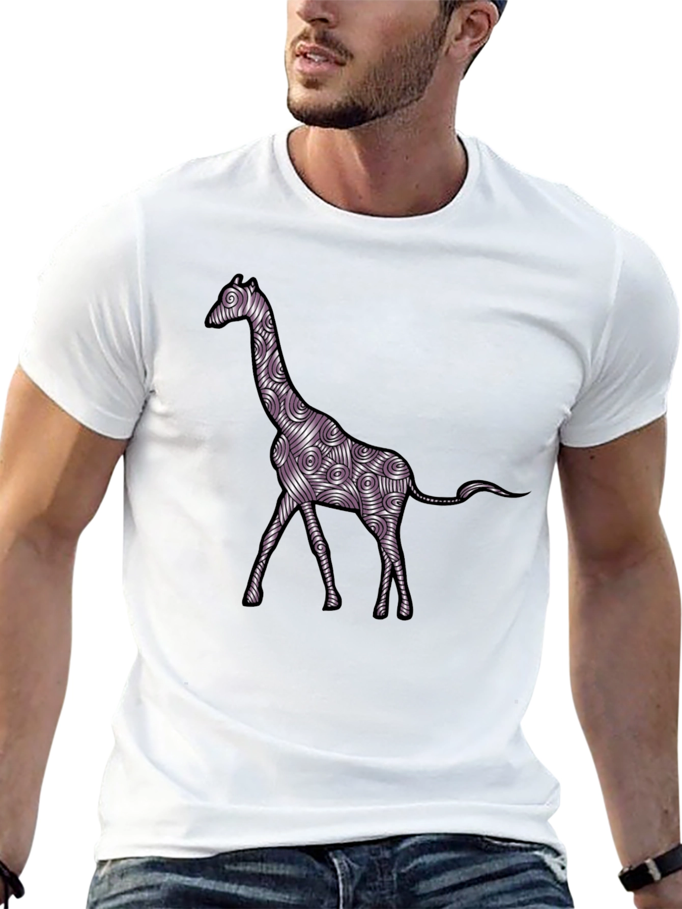 Giraffe Art Mens Black T-Shirt