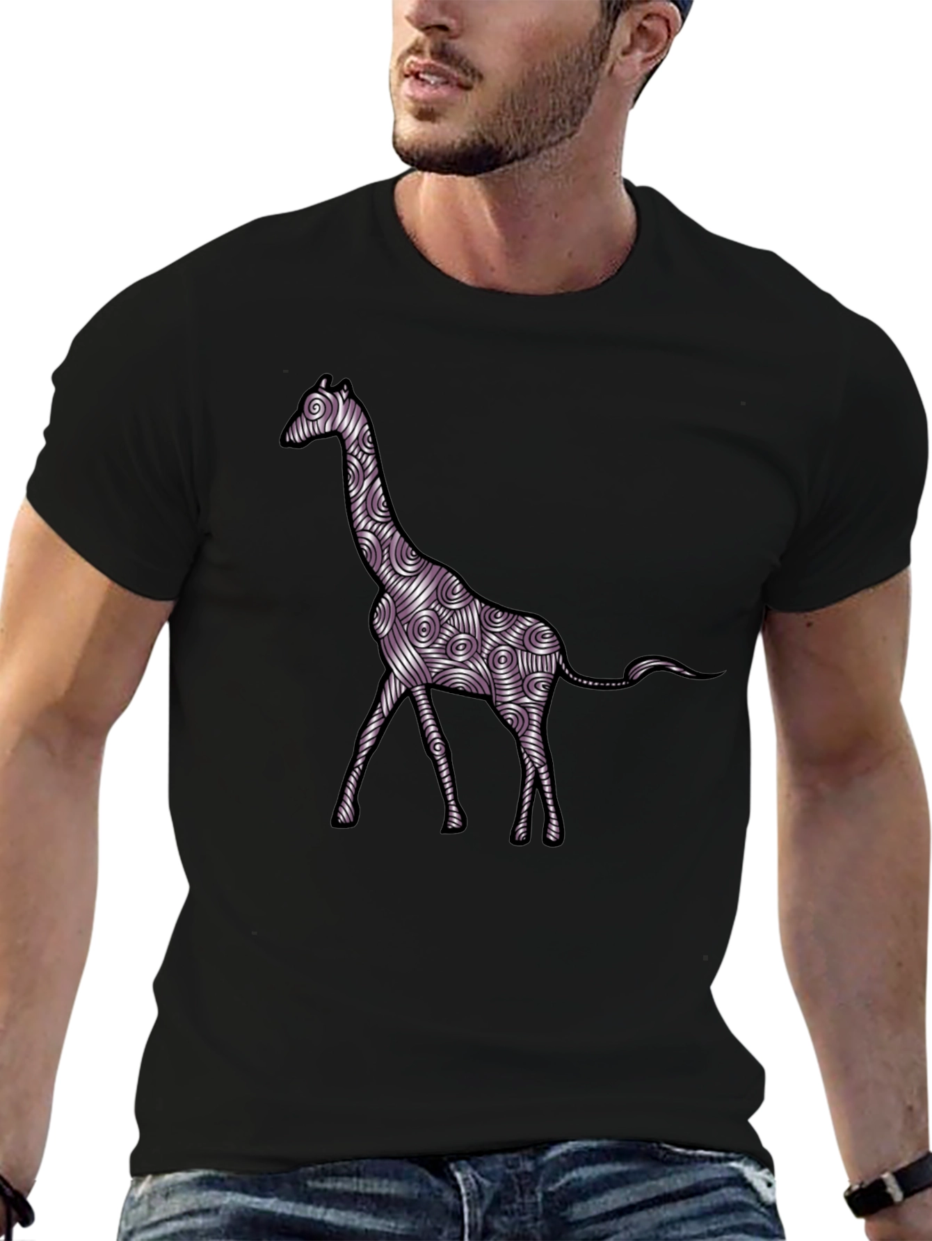 Giraffe Art Mens Black T-Shirt