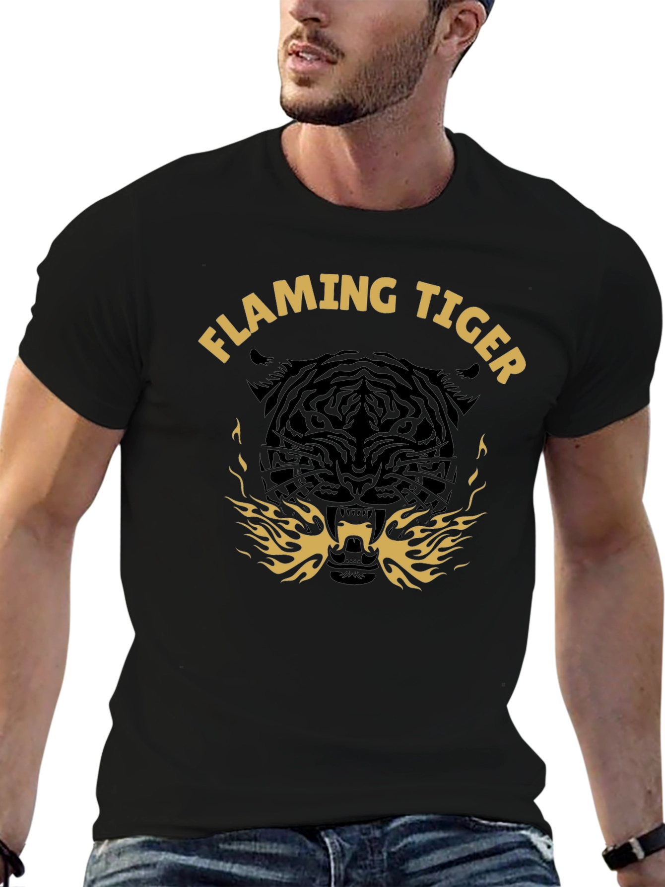 Flaming Tiger Graphic T-Shirt - Bold Black Tee