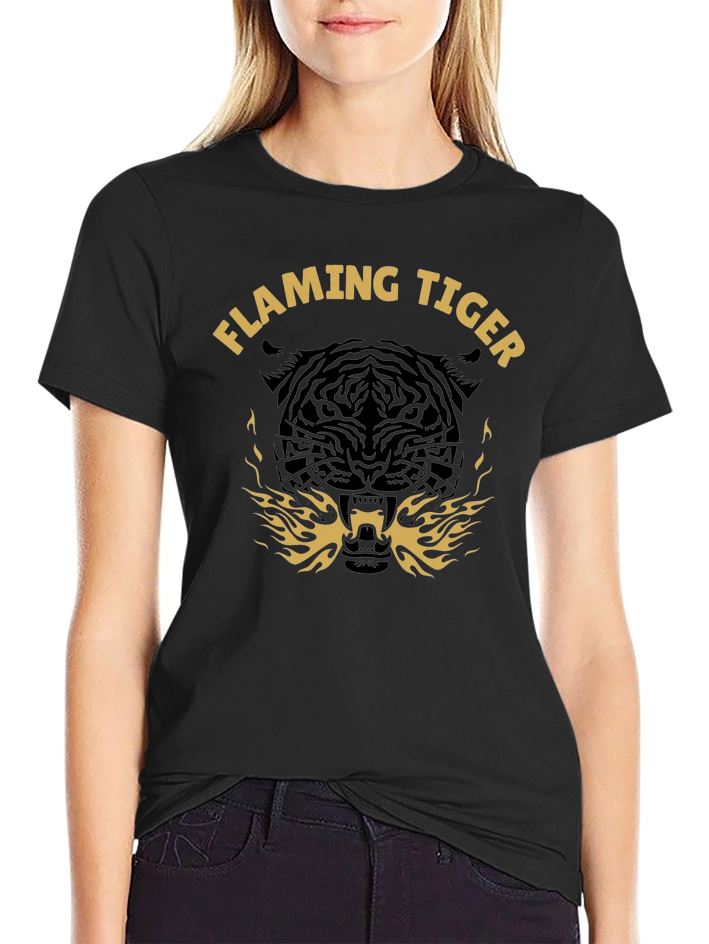 Flaming Tiger Graphic T-Shirt - Bold Black Tee