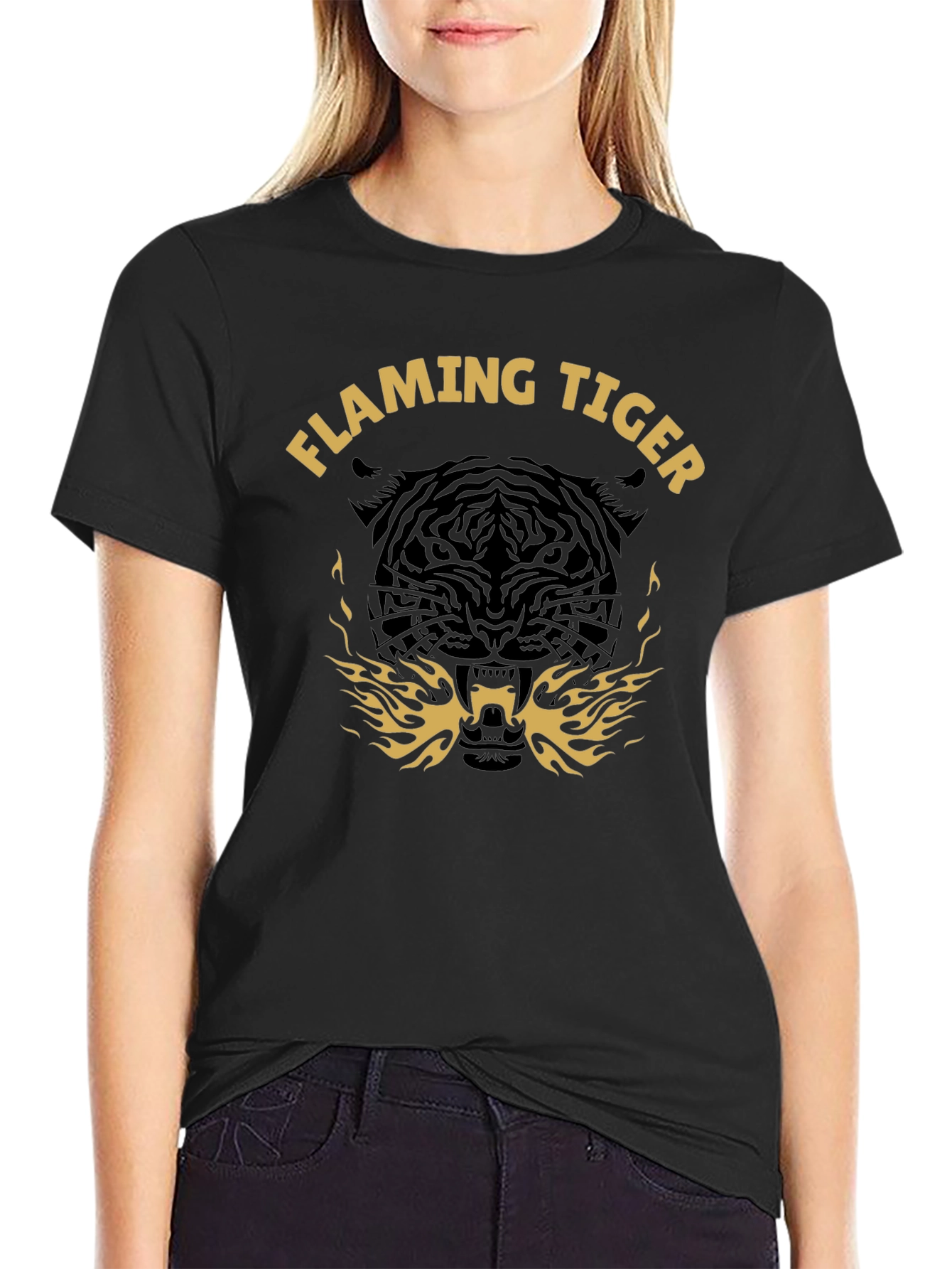 Flaming Tiger Graphic T-Shirt - Bold Black Tee