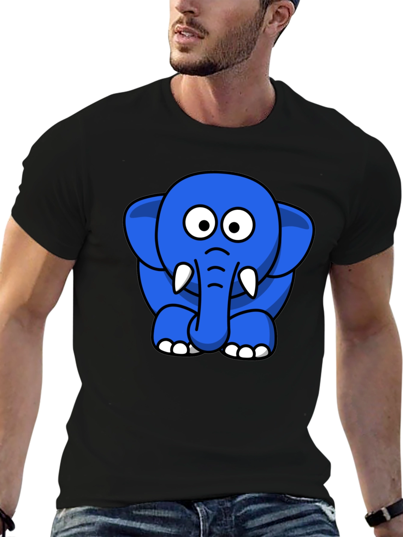 Blue Elephant Cartoon Graphic T-Shirt