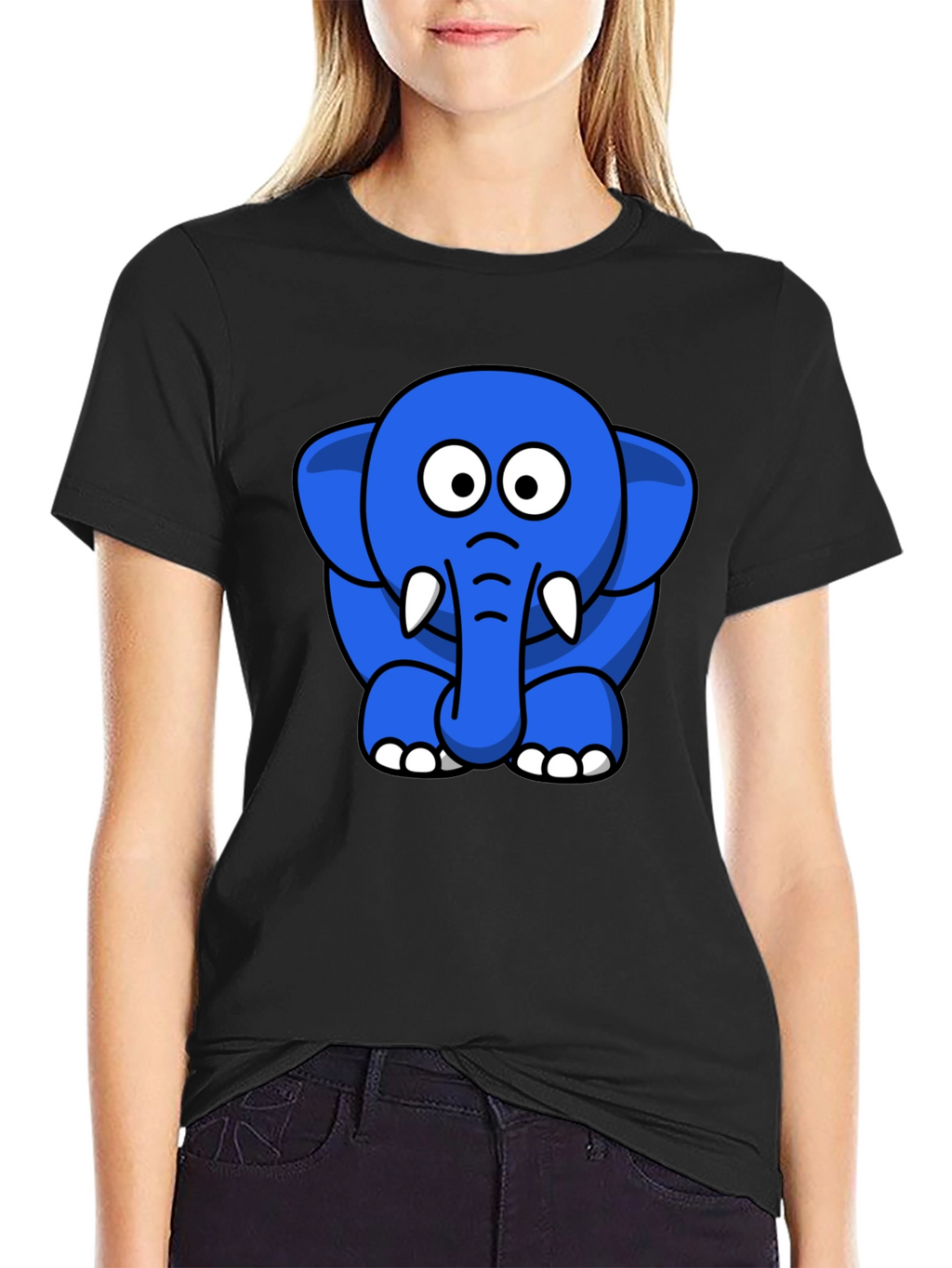 Blue Elephant Cartoon Graphic T-Shirt
