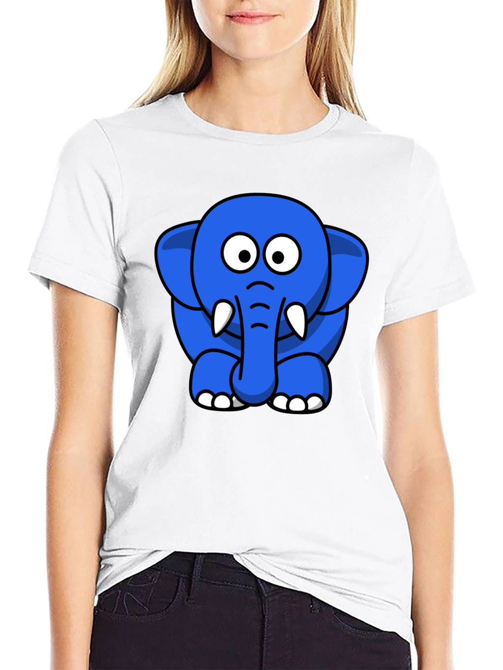 Blue Elephant Cartoon Graphic T-Shirt