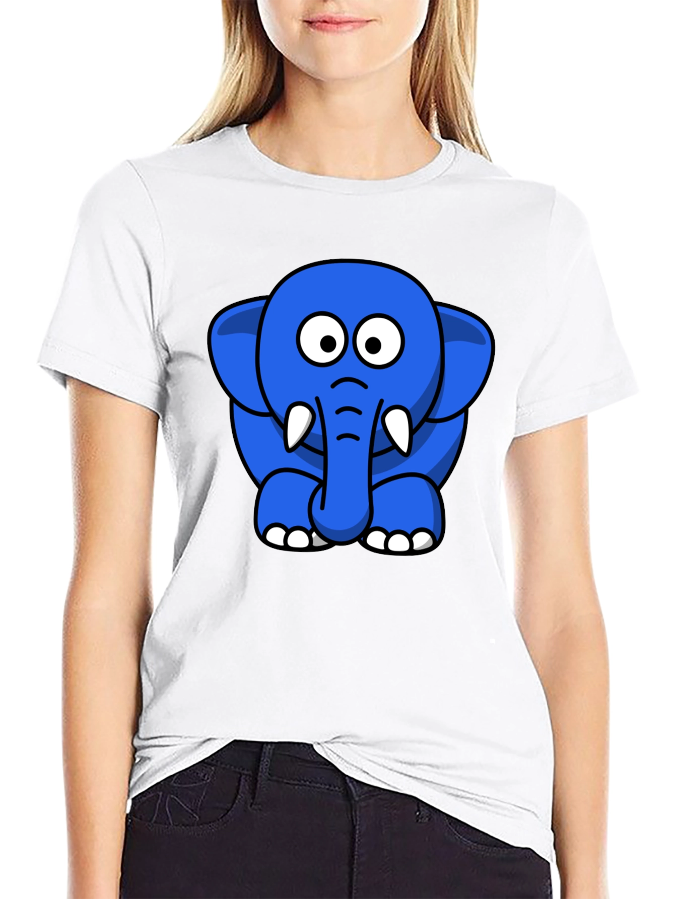 Blue Elephant Cartoon Graphic T-Shirt