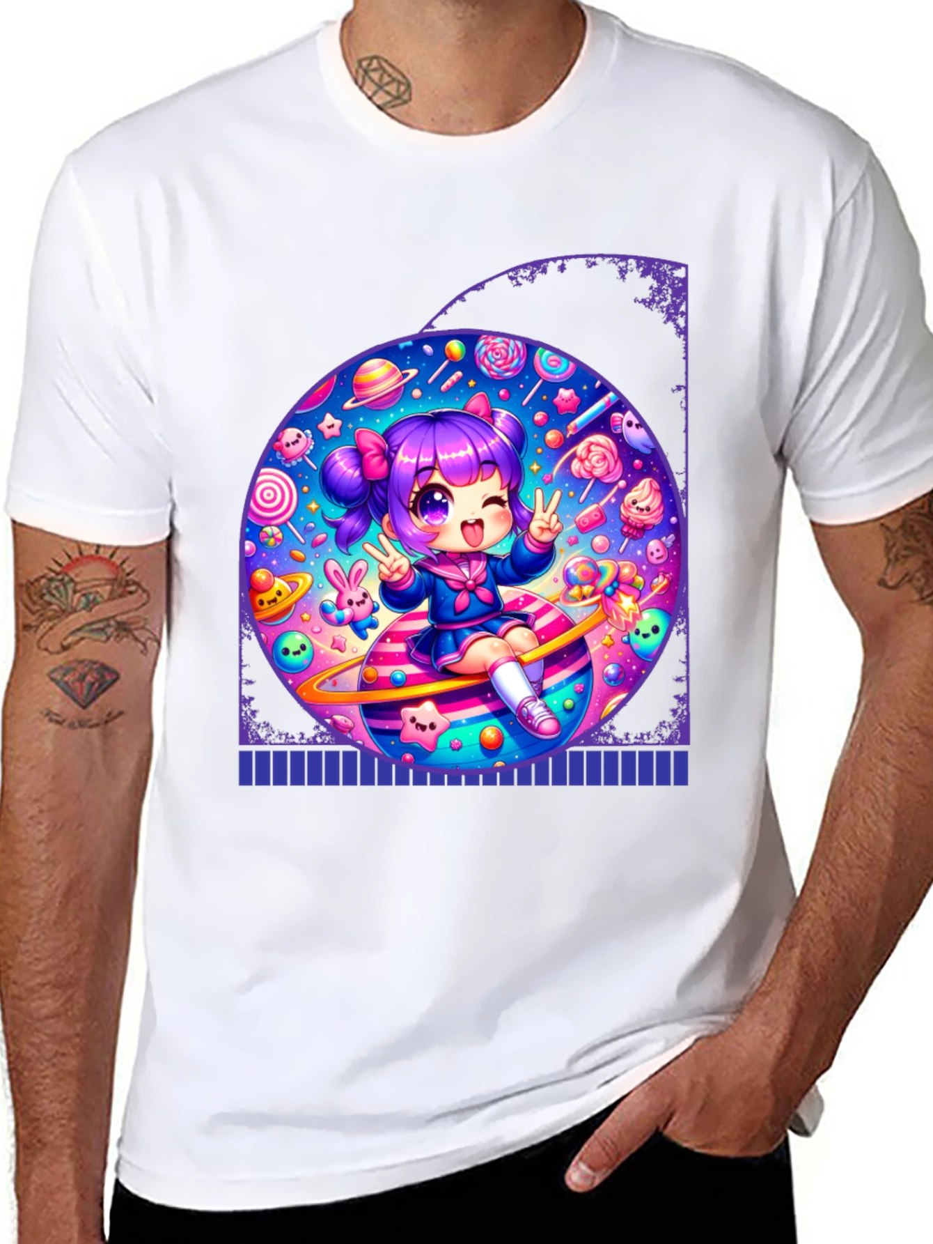 Kawaii Anime Girl on Planet T-Shirt