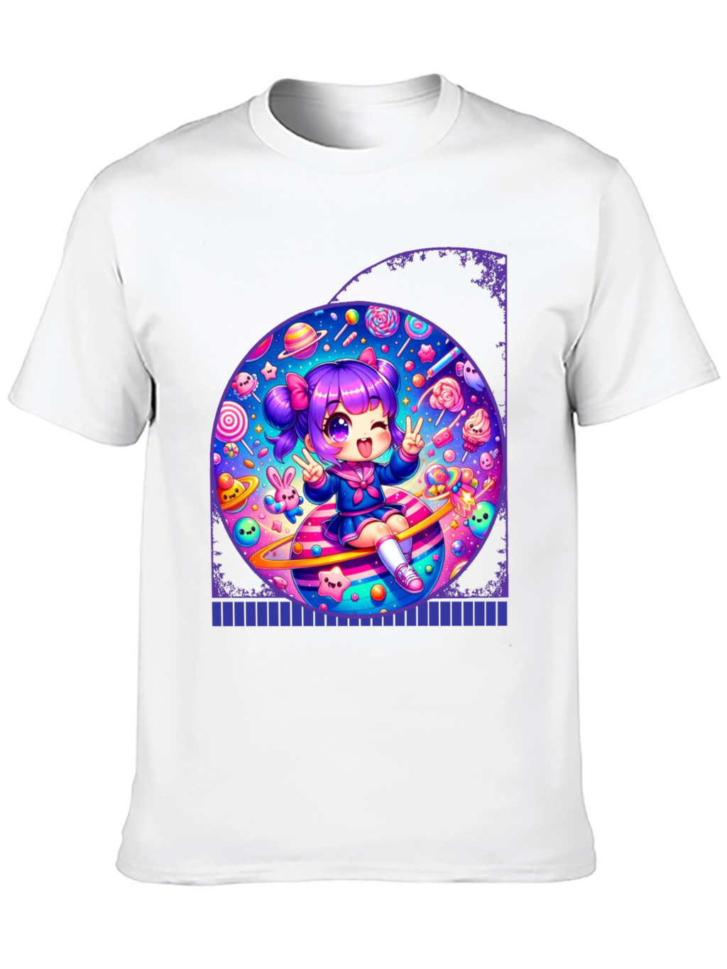 Kawaii Anime Girl on Planet T-Shirt