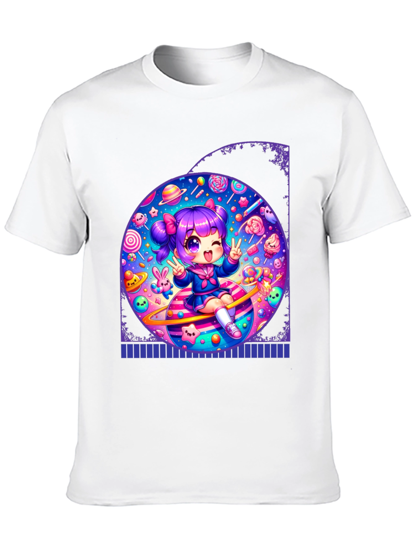 Kawaii Anime Girl on Planet T-Shirt